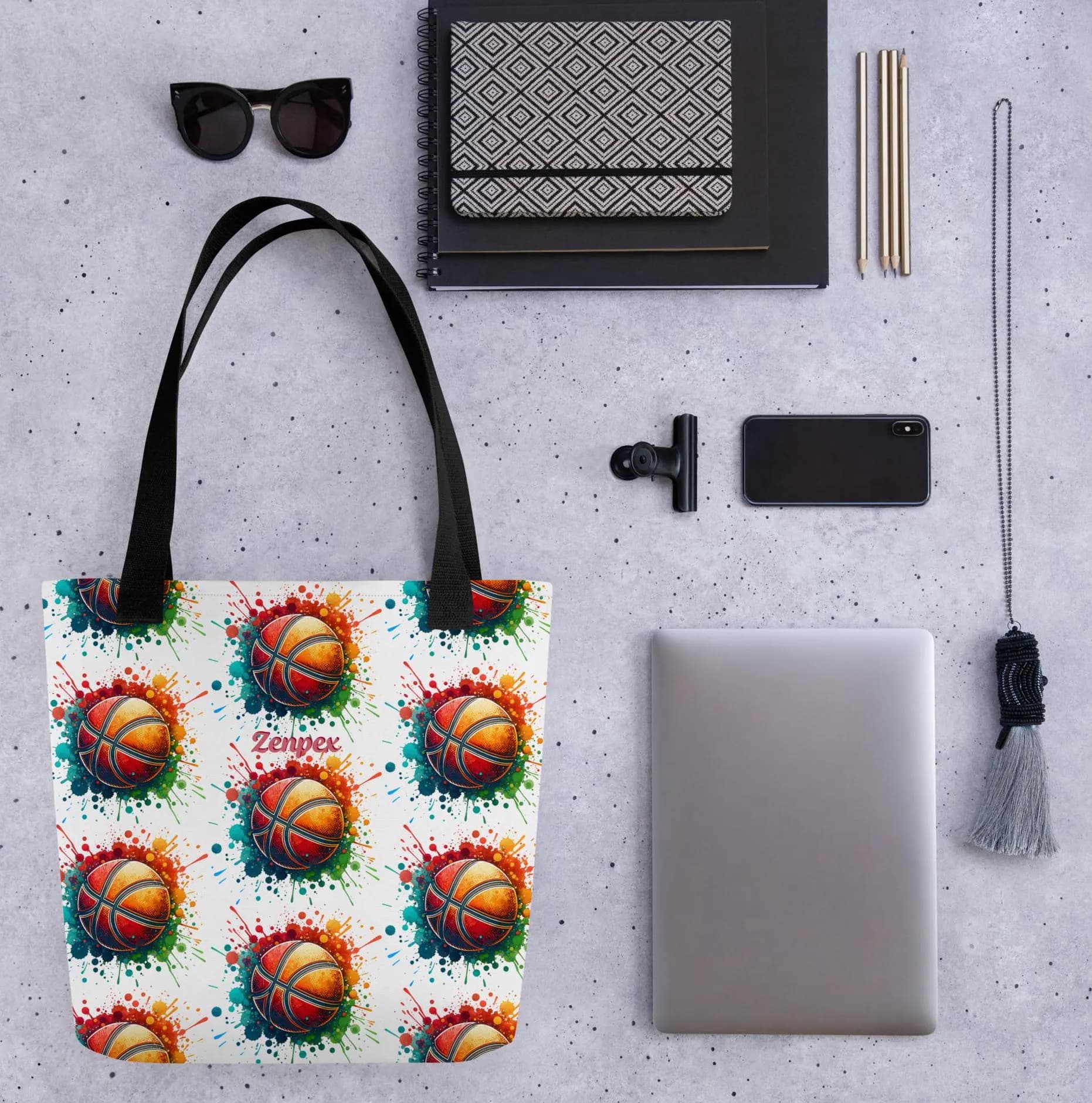 Vibrant Basketball Splash Print Tote Bag