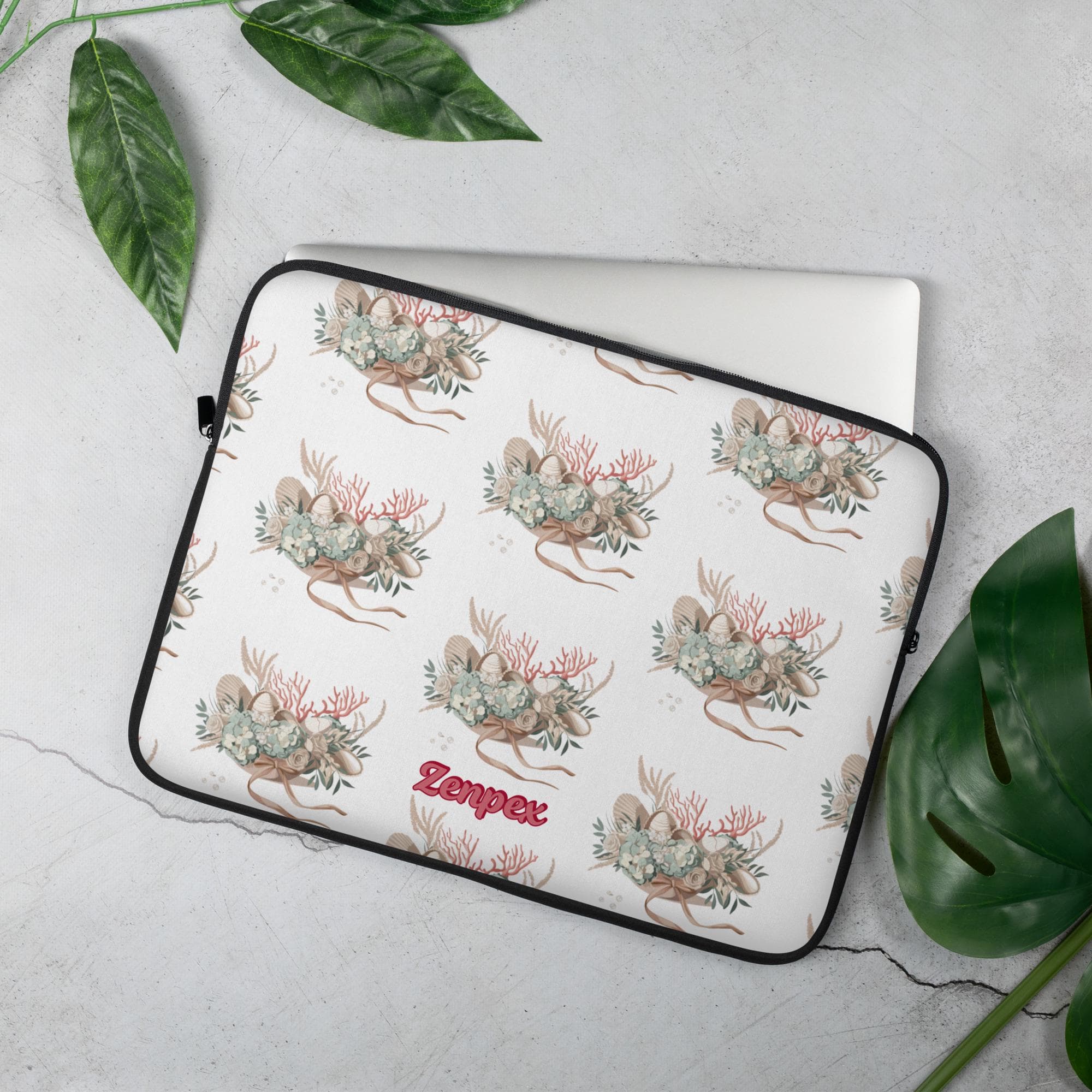Coastal Seashell Laptop Sleeve - Elegant 13”/15” Protective Case | Zenpex Beach-Inspired Neoprene Cover