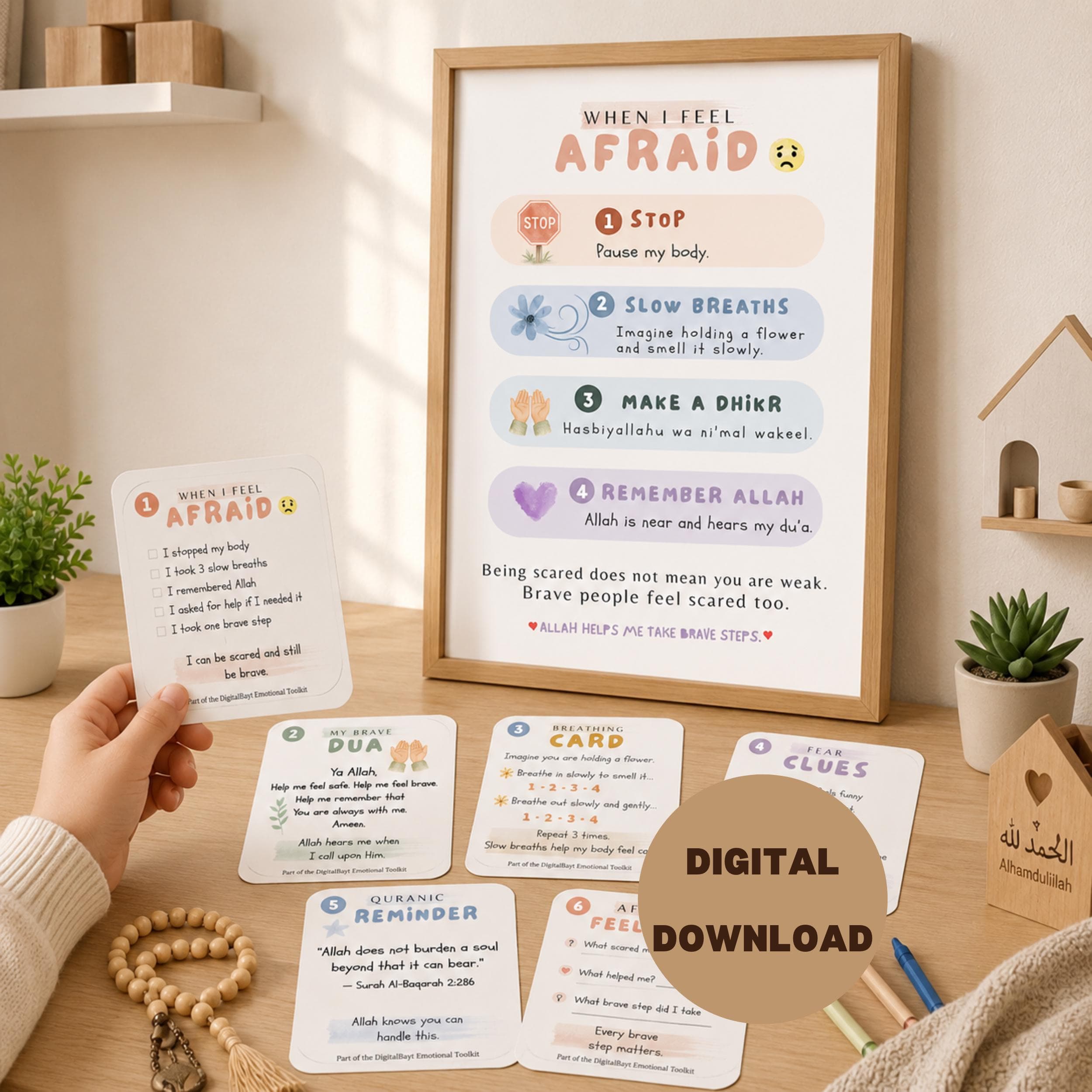 Islamic Emotional Toolkit Muslim Kids| When I Feel Afraid| Fear Regulation Printable| Muslim Children Coping Cards| Islamic Gentle Parenting - image 5