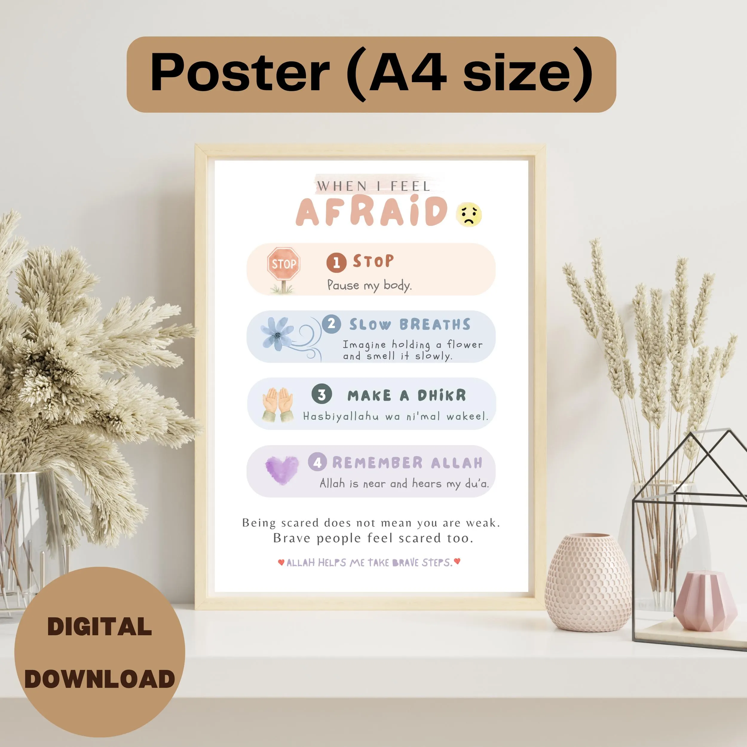 Islamic Emotional Toolkit Muslim Kids| When I Feel Afraid| Fear Regulation Printable| Muslim Children Coping Cards| Islamic Gentle Parenting - image 3