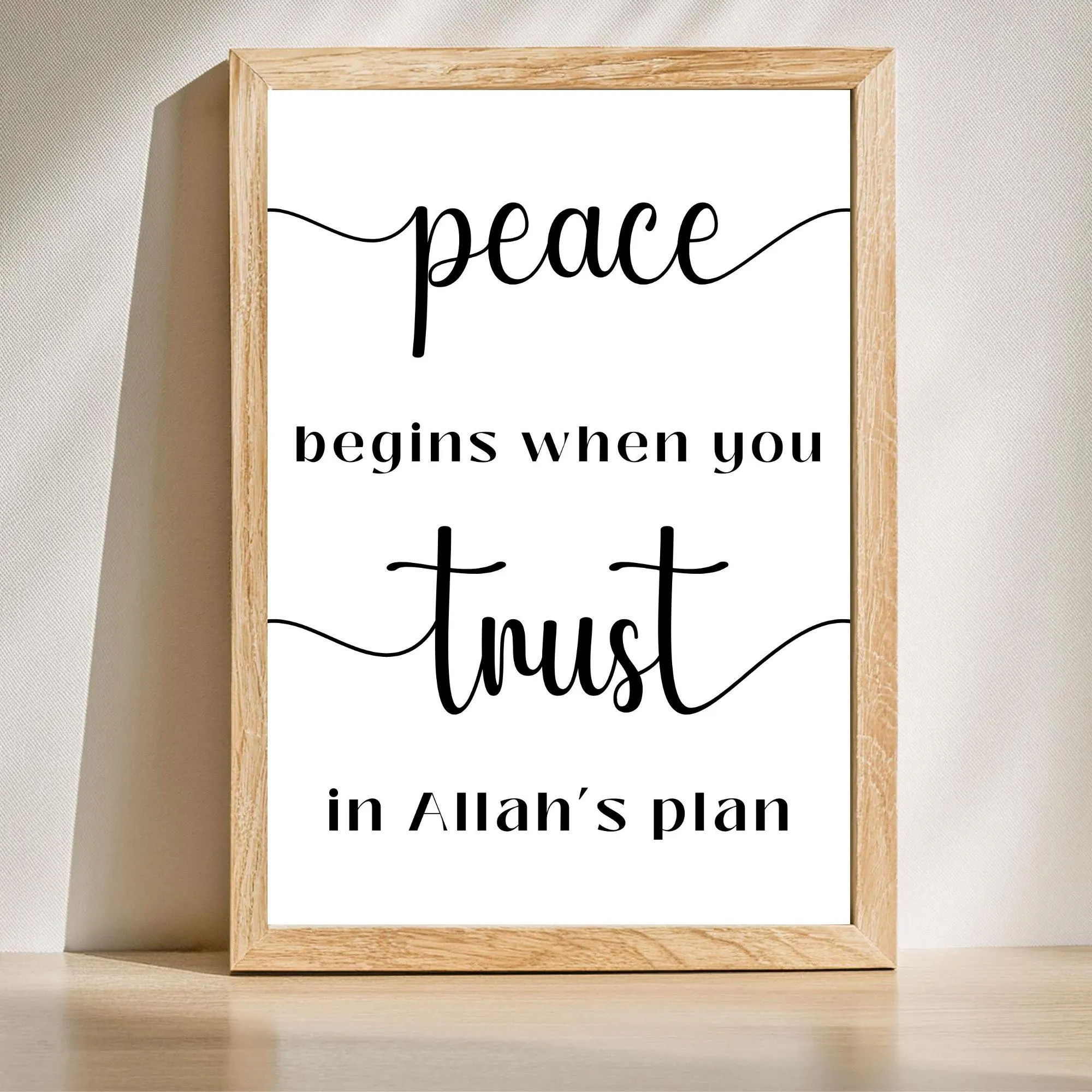 Islamic Wall Art: Peace in Allah's Plan, Minimalist Decor (Digital Download)