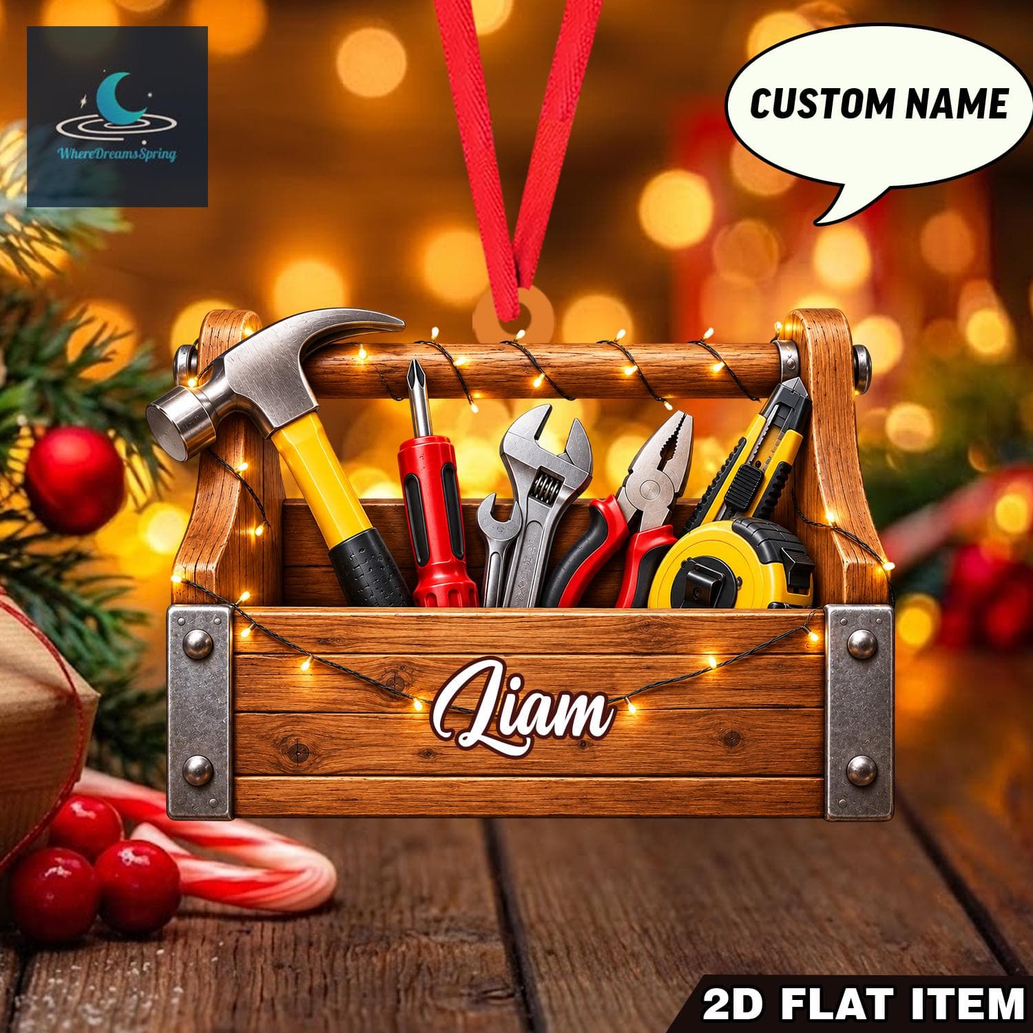 Personalized Tool Box Christmas Ornament, Custom Name Carpenter Gift, Handyman Holiday Decor, Workshop Keepsake - image 4