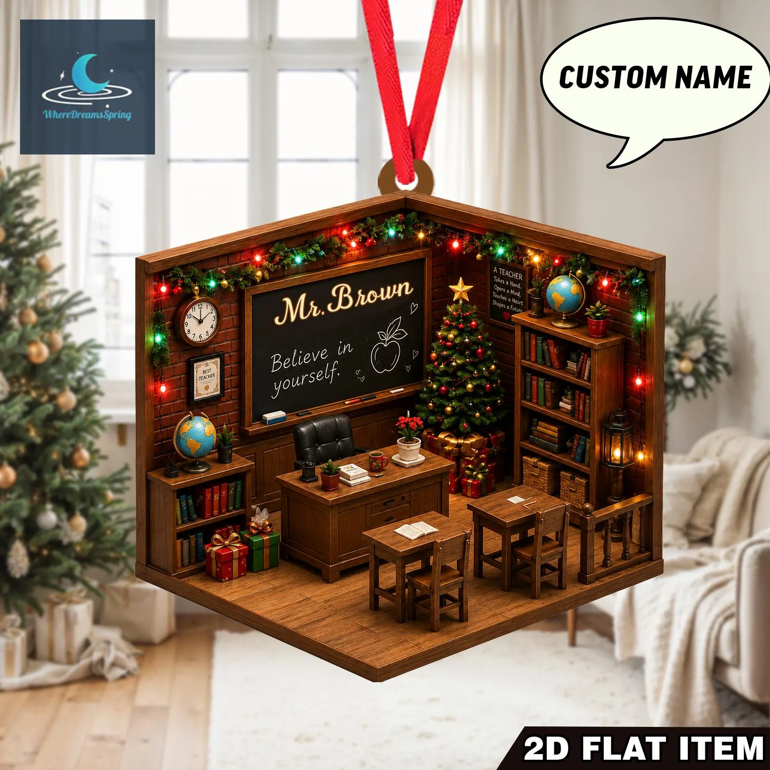 Personalized Teacher Christmas Ornament, Custom Name Classroom Keepsake (Acrylic) - image 3