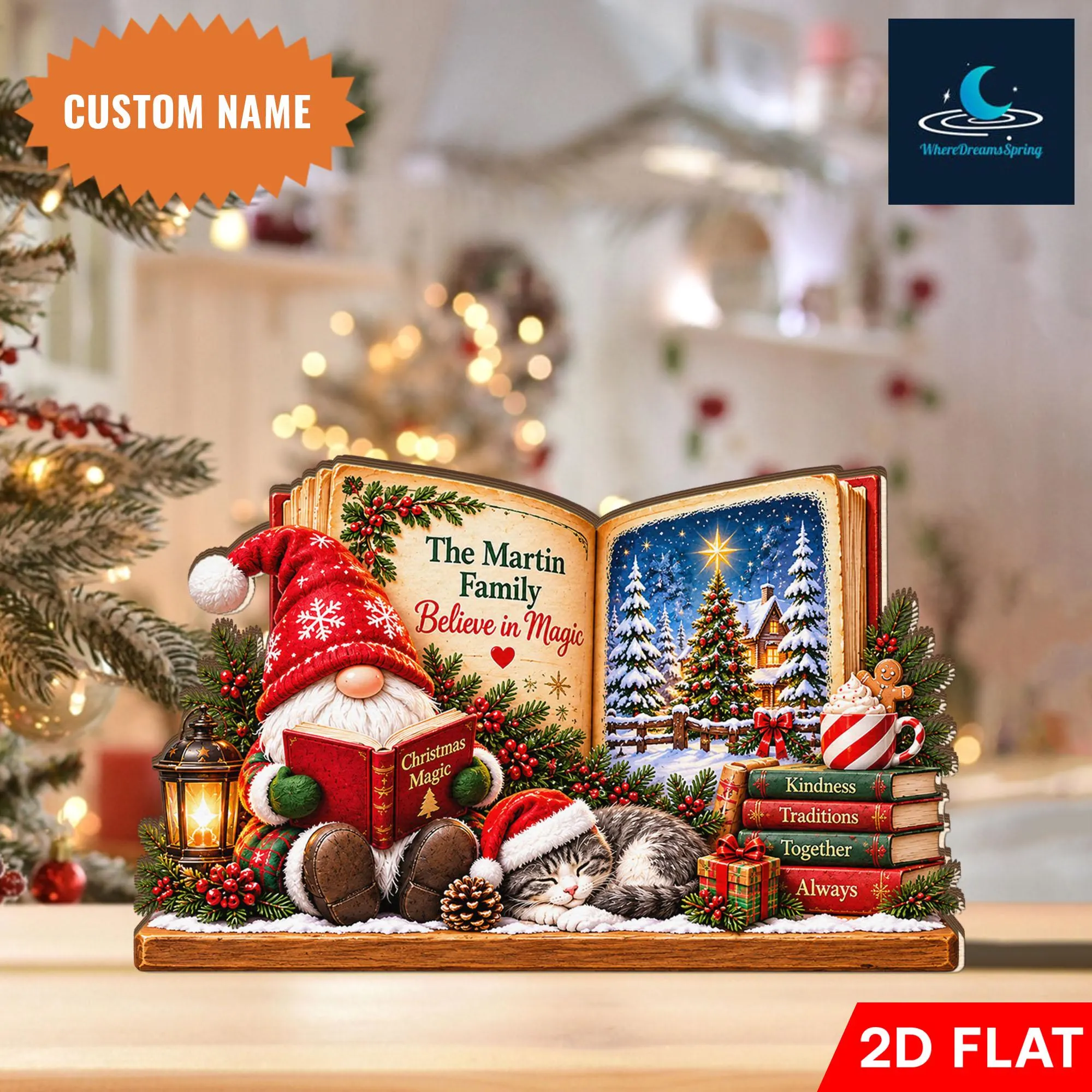 Personalized Christmas Reading Nook Wooden Block, Custom Family Name Decor, Cozy Winter Book Lover Gift, Holiday Home Display - image 3