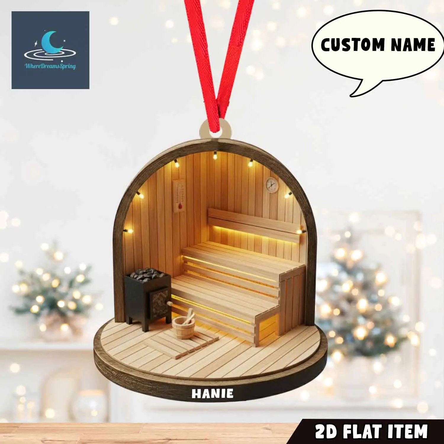 Personalized Sauna Christmas Ornament, UV Print Cabin Decor - image 3