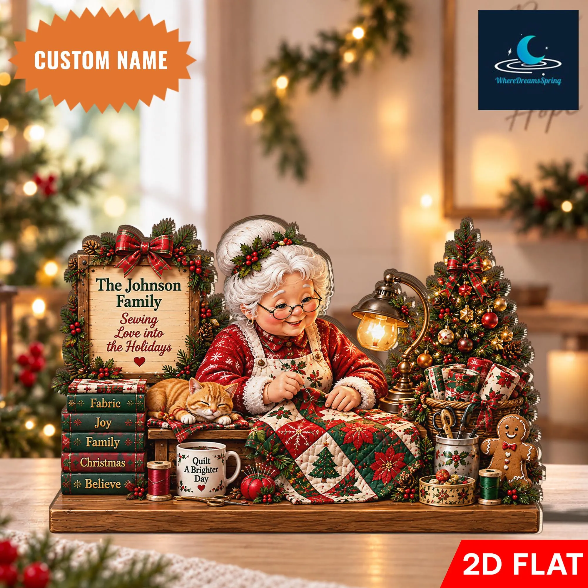 Personalized Quilting Grandma Wooden Block, Sewing Holiday Decor, Custom Family Name, Quilt Lover Gift, Cozy Winter Tabletop Display - image 3