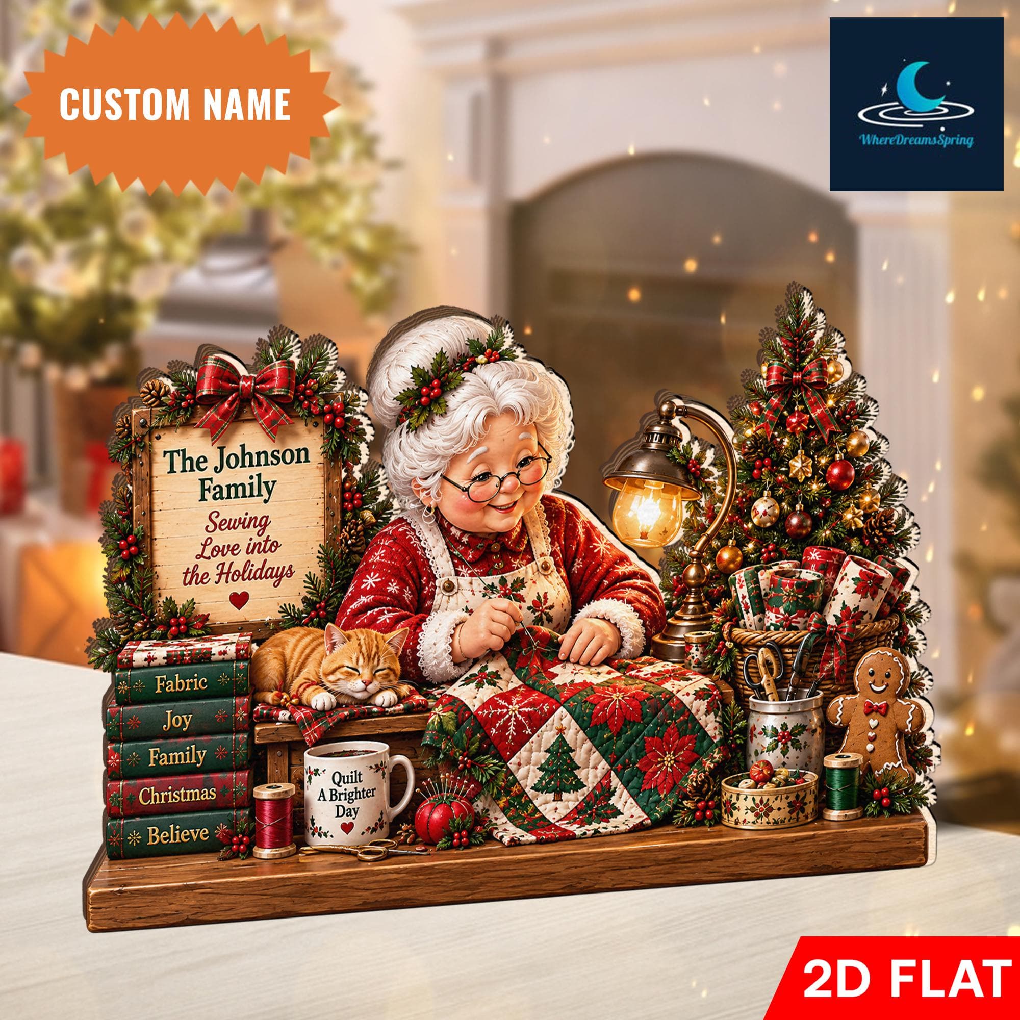 Personalized Quilting Grandma Wooden Block, Sewing Holiday Decor, Custom Family Name, Quilt Lover Gift, Cozy Winter Tabletop Display - image 4