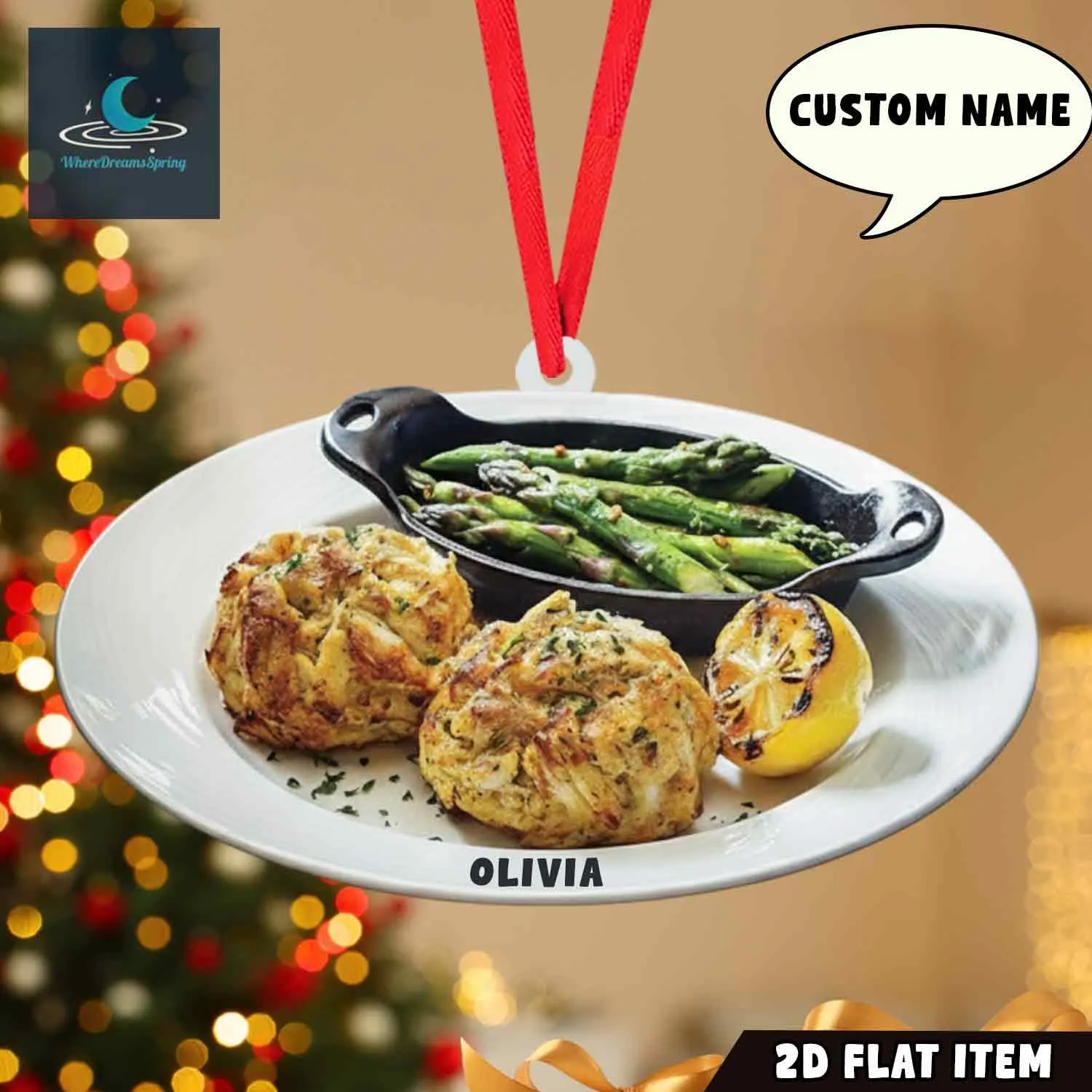 Personalized Crab Cake Christmas Ornament, Coastal Foodie Gift - image 3