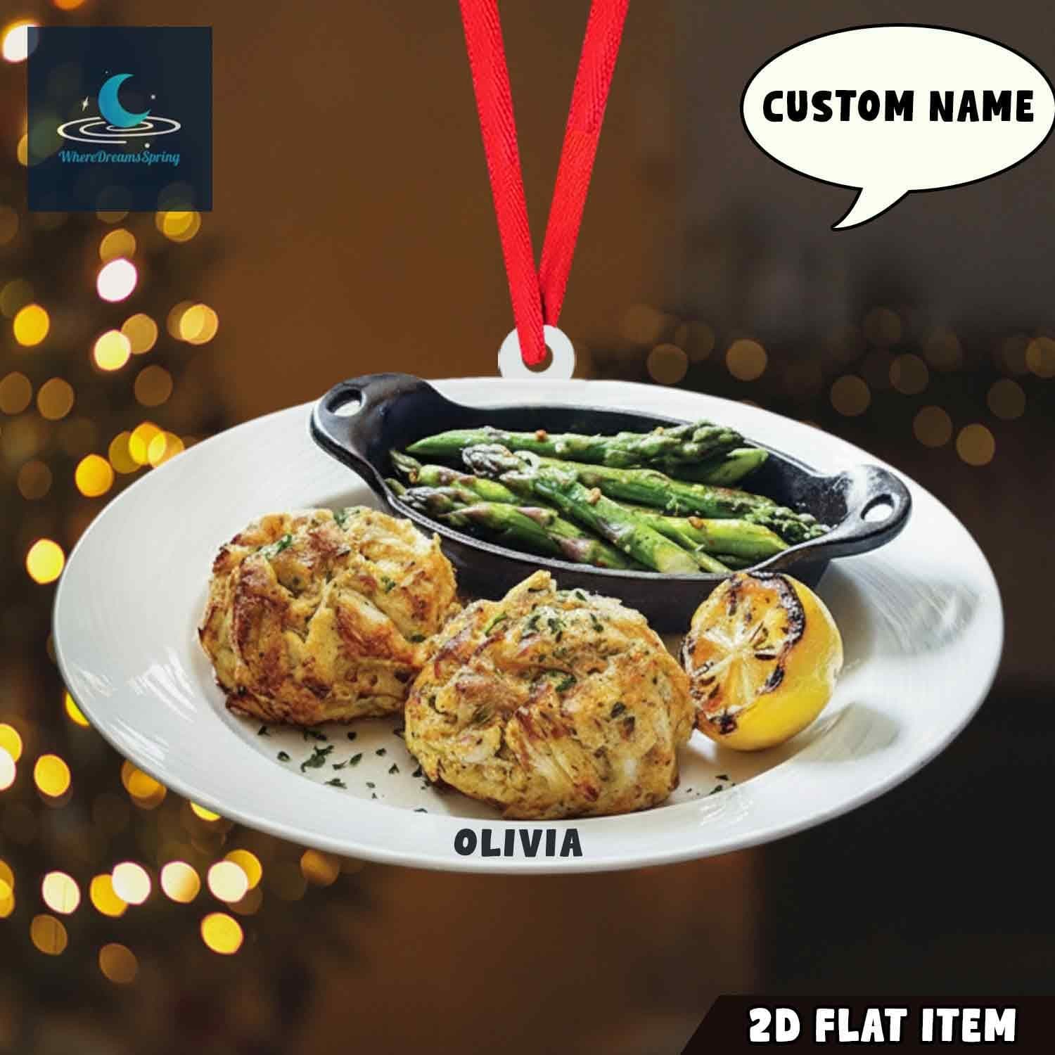Personalized Crab Cake Christmas Ornament, Coastal Foodie Gift - image 4