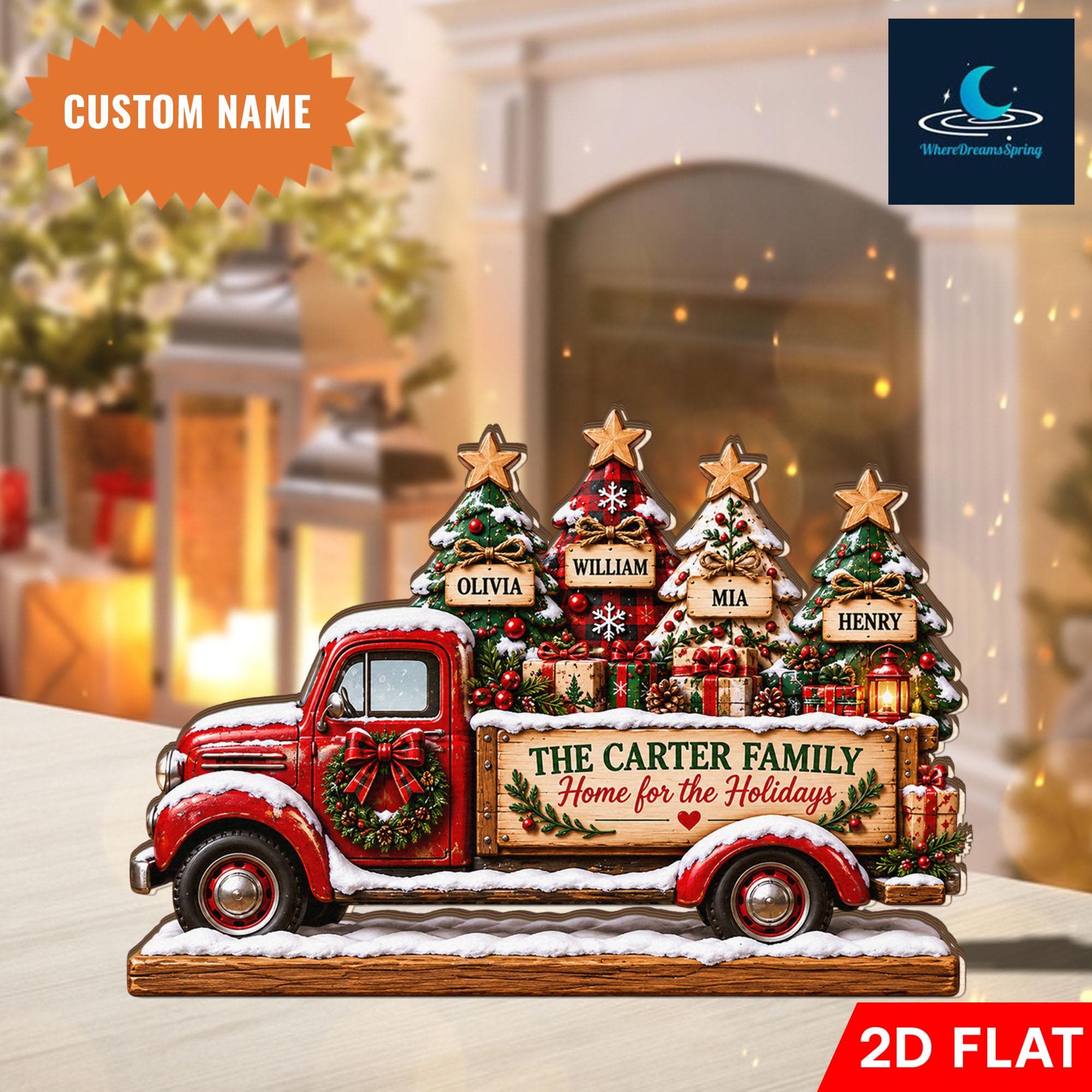 Personalized Christmas Truck Wooden Block, Custom Family Name Holiday Decor, Family Tree Farm Truck Display, Winter Tabletop Gift - image 4