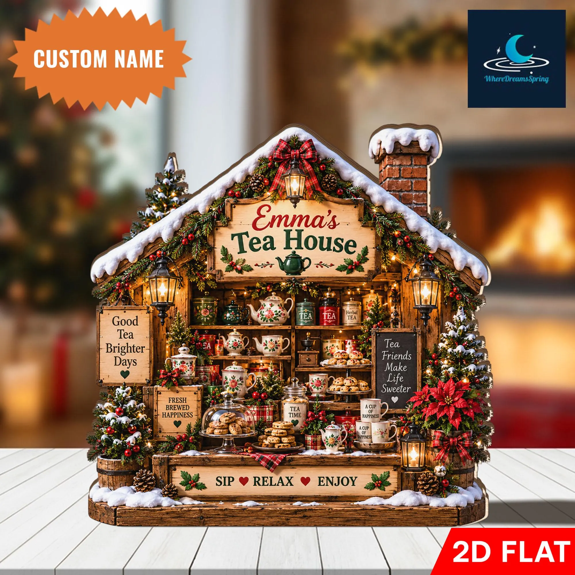 Personalized Tea House Decor, Custom Name Gift, Cozy Home Display (2D Flat) - image 4