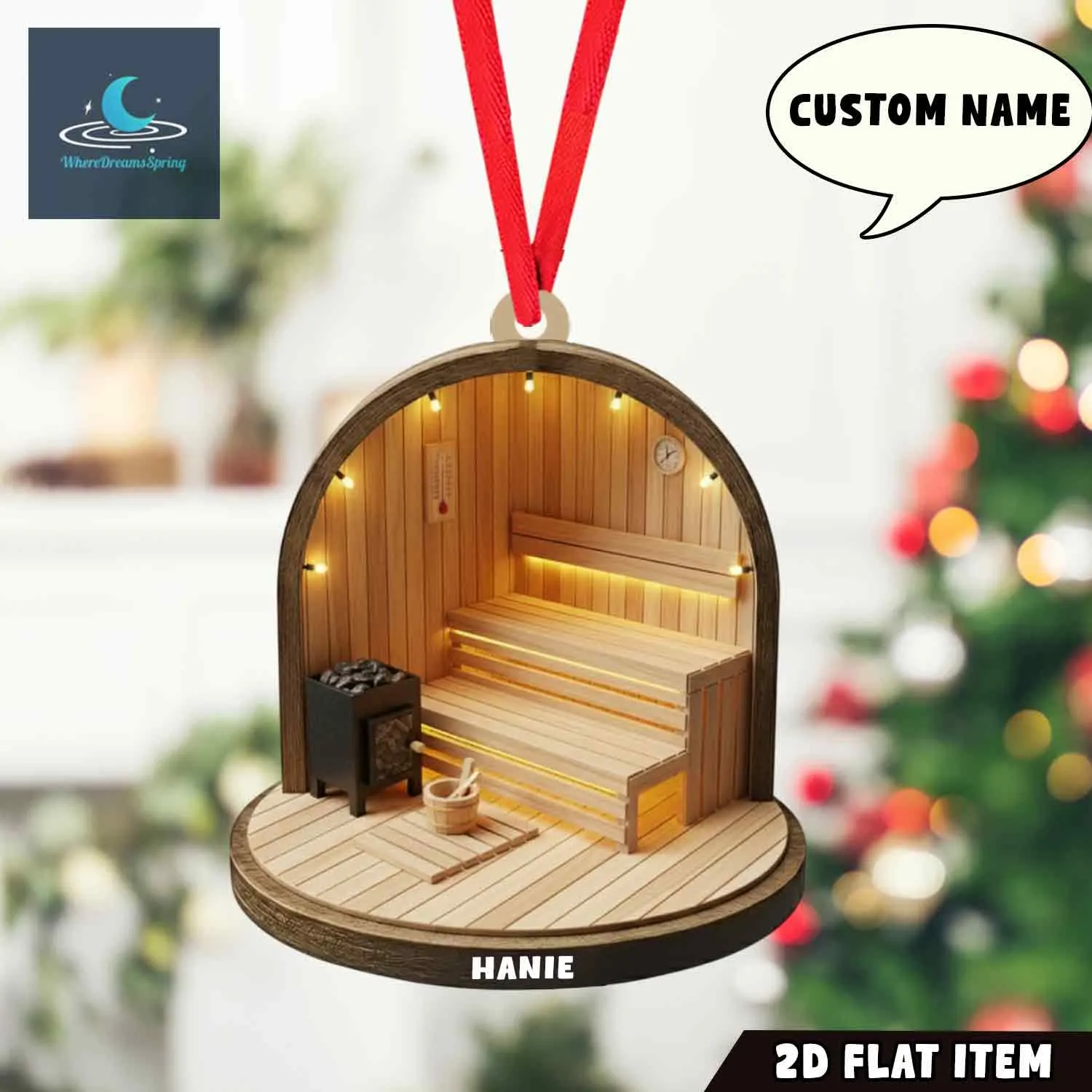 Personalized Sauna Christmas Ornament, UV Print Cabin Decor - image 4