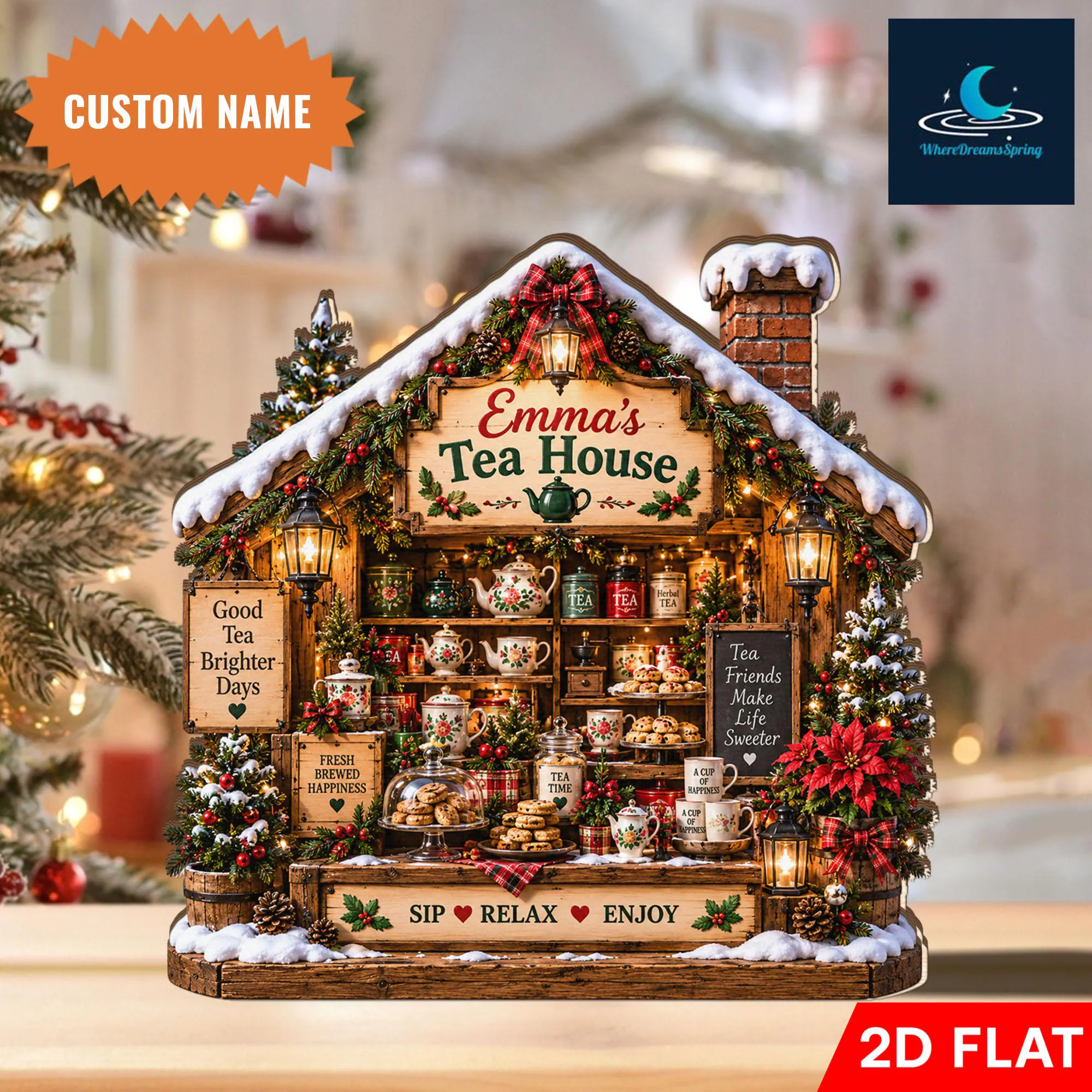 Personalized Tea House Decor, Custom Name Gift, Cozy Home Display (2D Flat) - image 3