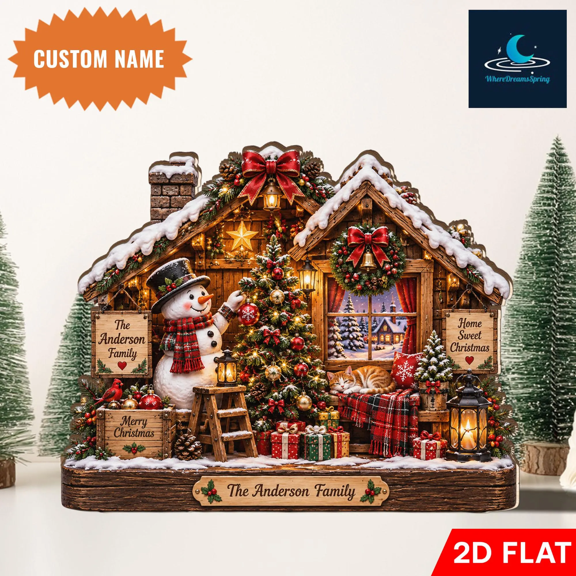Personalized Snowman Christmas Cabin Wooden Block, Custom Family Holiday Decor - image 4