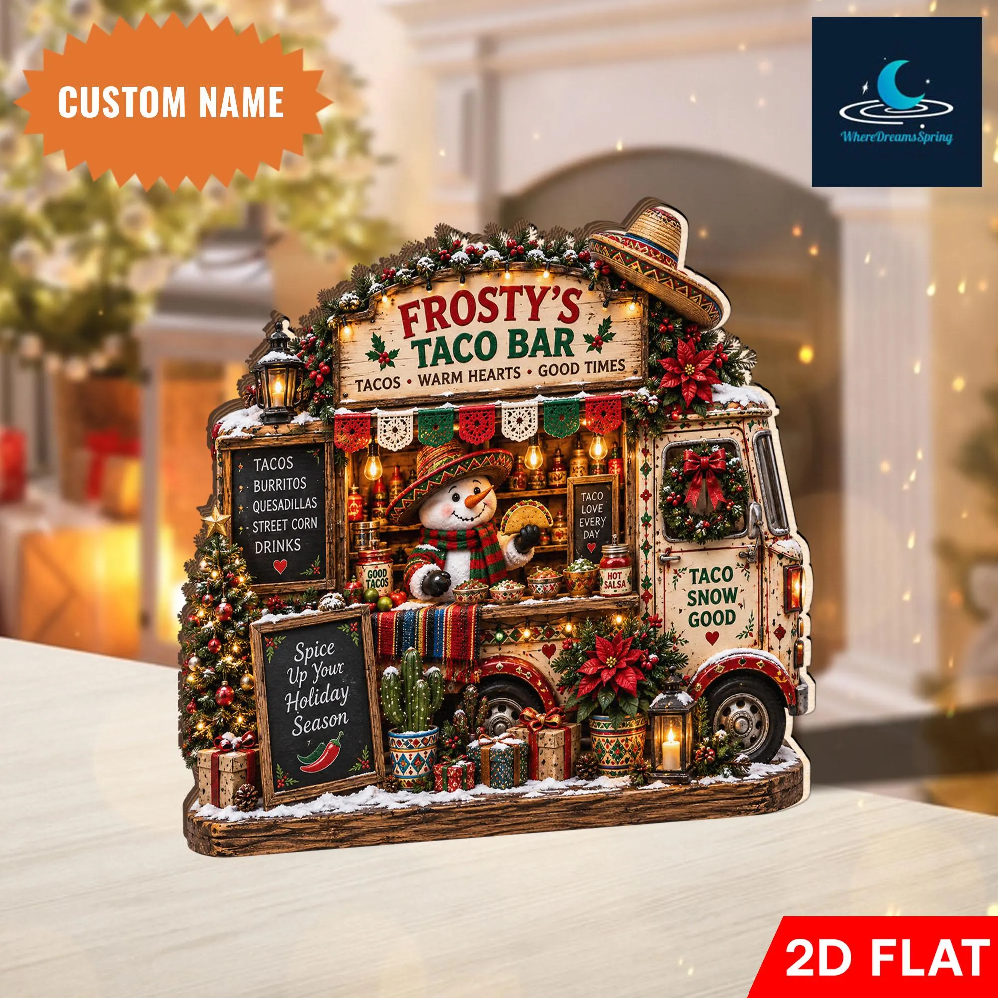 Personalized Taco Bar Wooden Block, Custom Snowman Food Truck Decor, Mexican Kitchen Accent, Holiday Display, Food Lover Gift - image 4