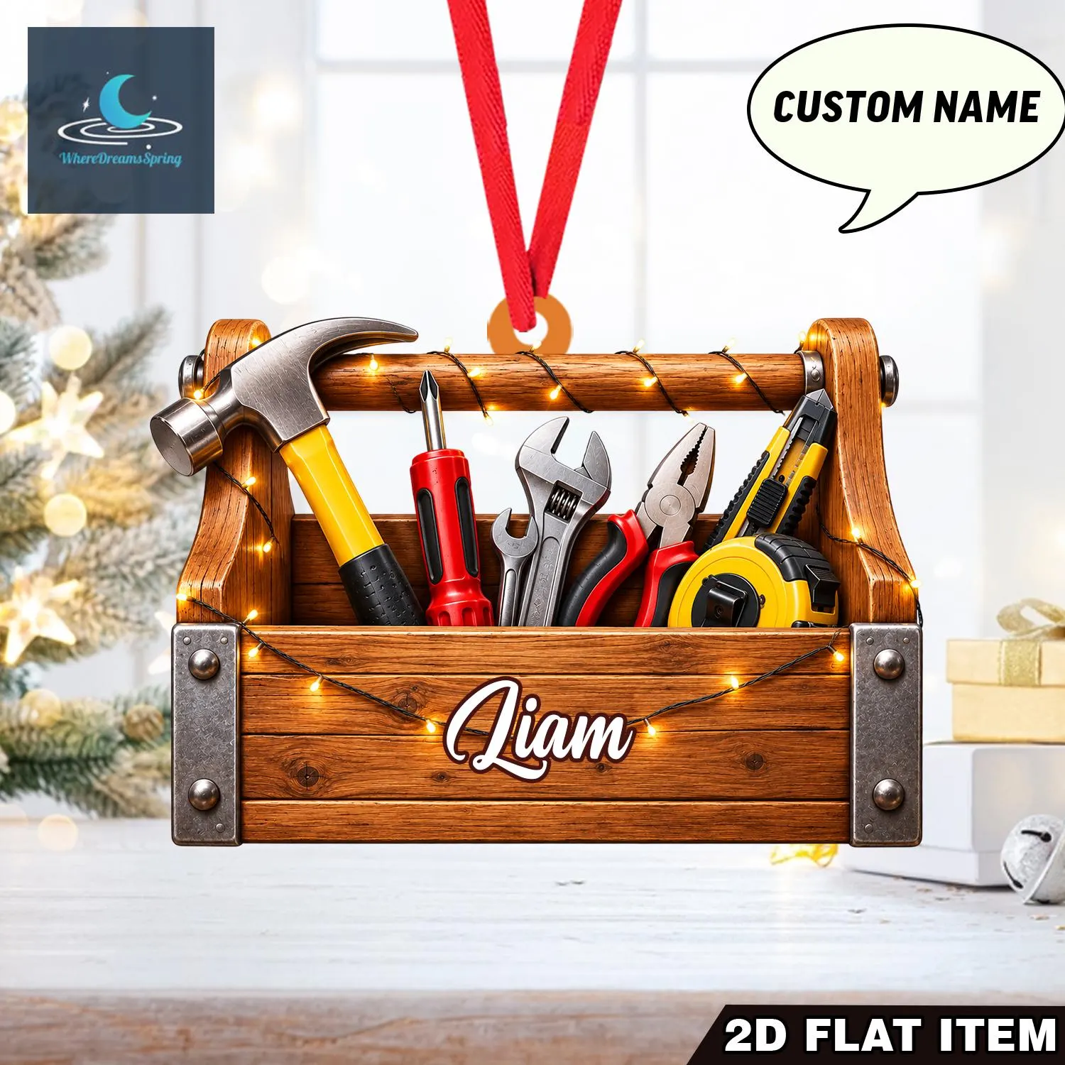 Personalized Tool Box Christmas Ornament, Custom Name Carpenter Gift, Handyman Holiday Decor, Workshop Keepsake - image 3