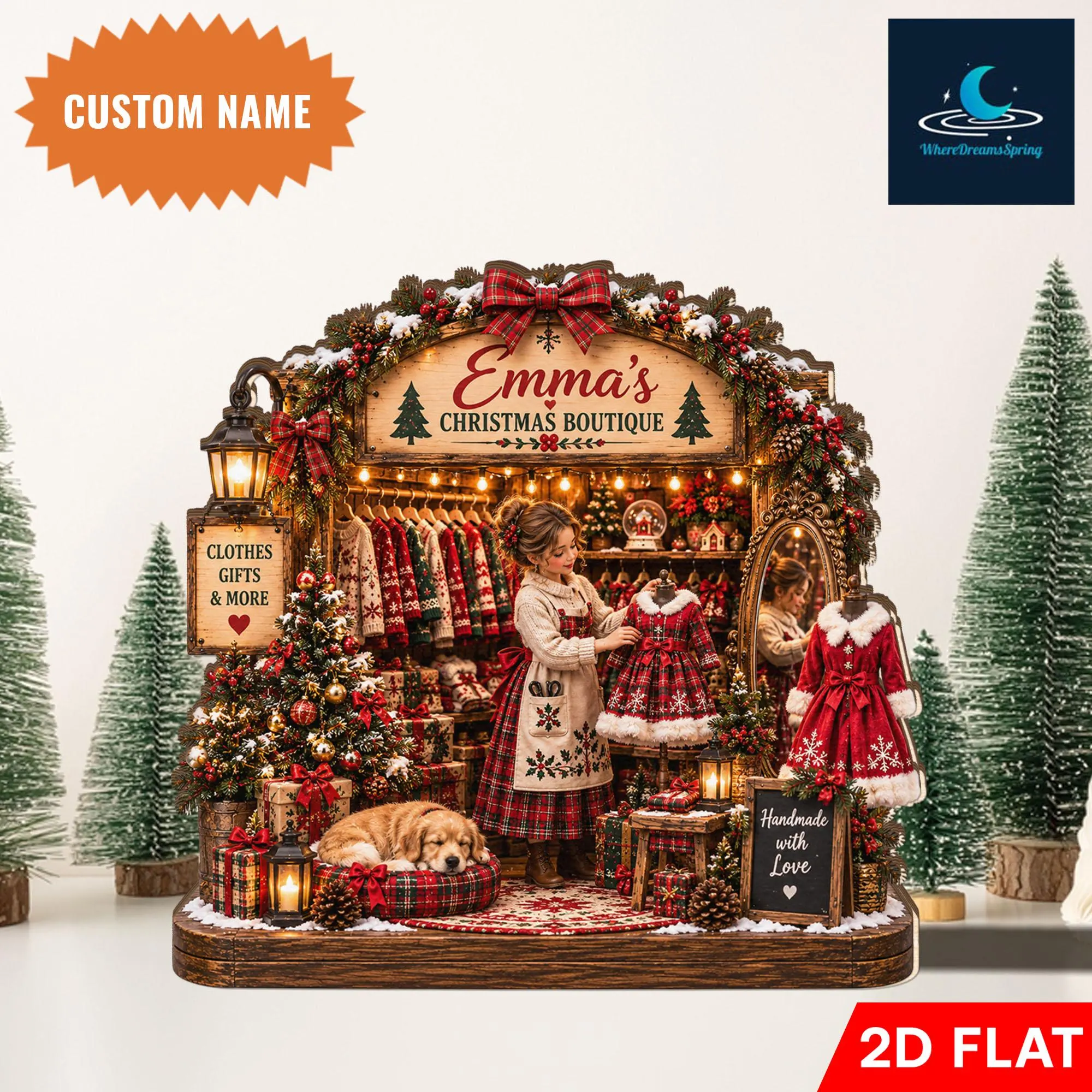 Personalized Christmas Boutique Wooden Block, Custom Holiday Shop Decor, Handmade Home Accent - image 3