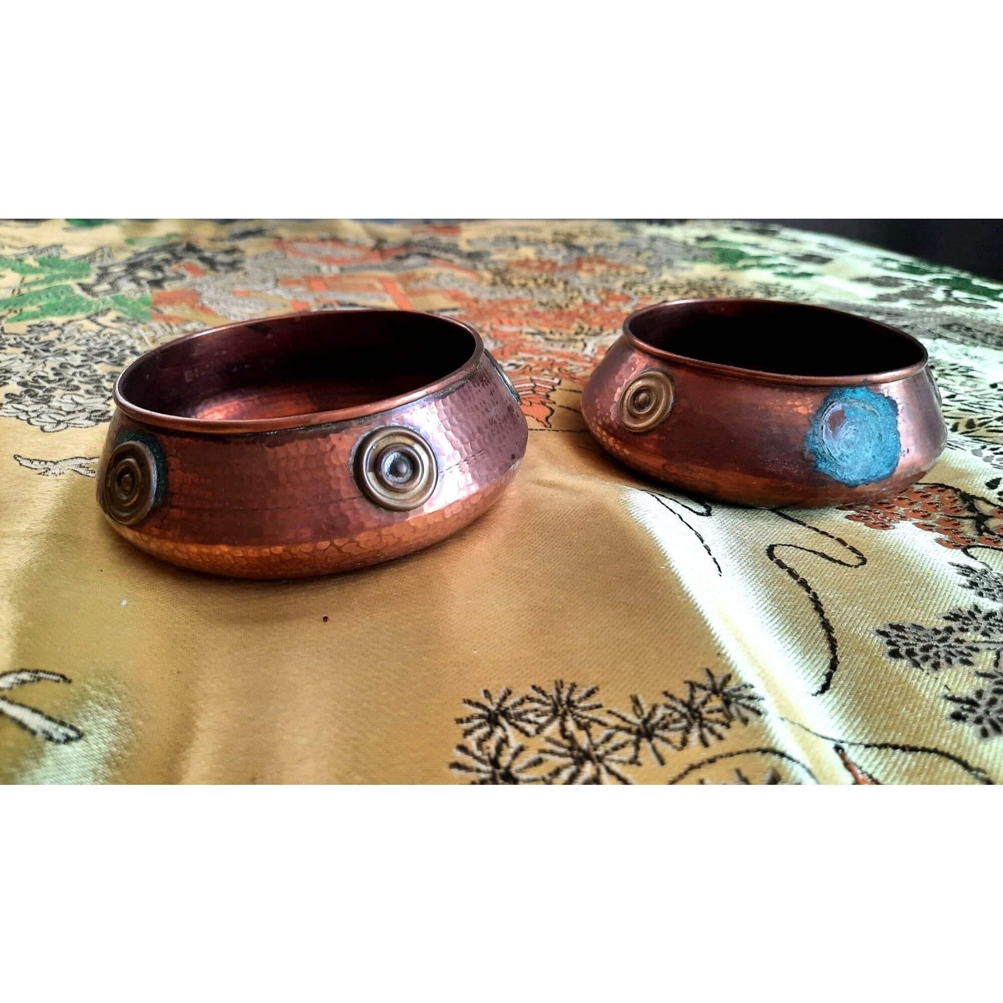Vintage Middle Eastern Hand Hand Hammered Copper Vessel Pots Pair Set - image 3