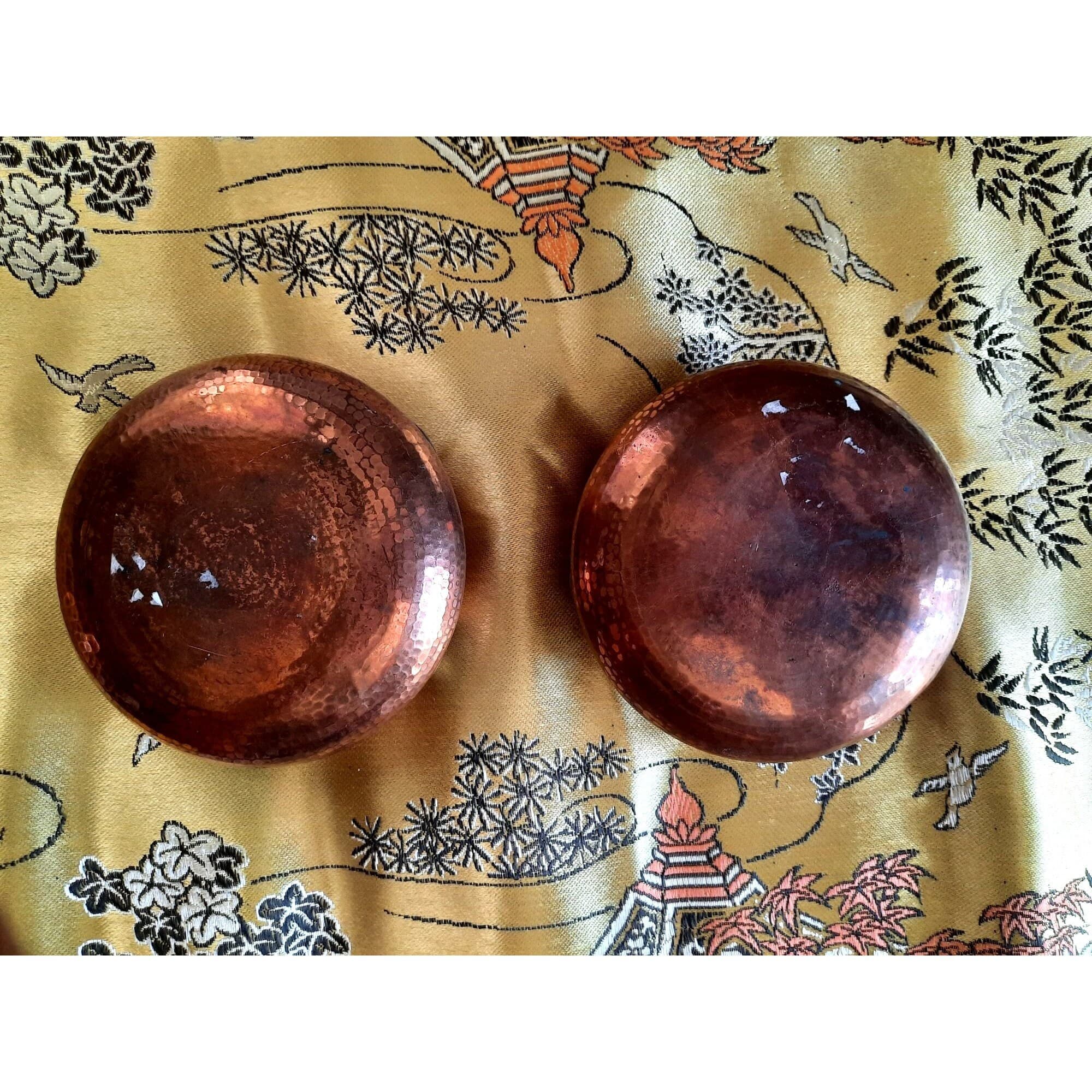Vintage Middle Eastern Hand Hand Hammered Copper Vessel Pots Pair Set - image 5