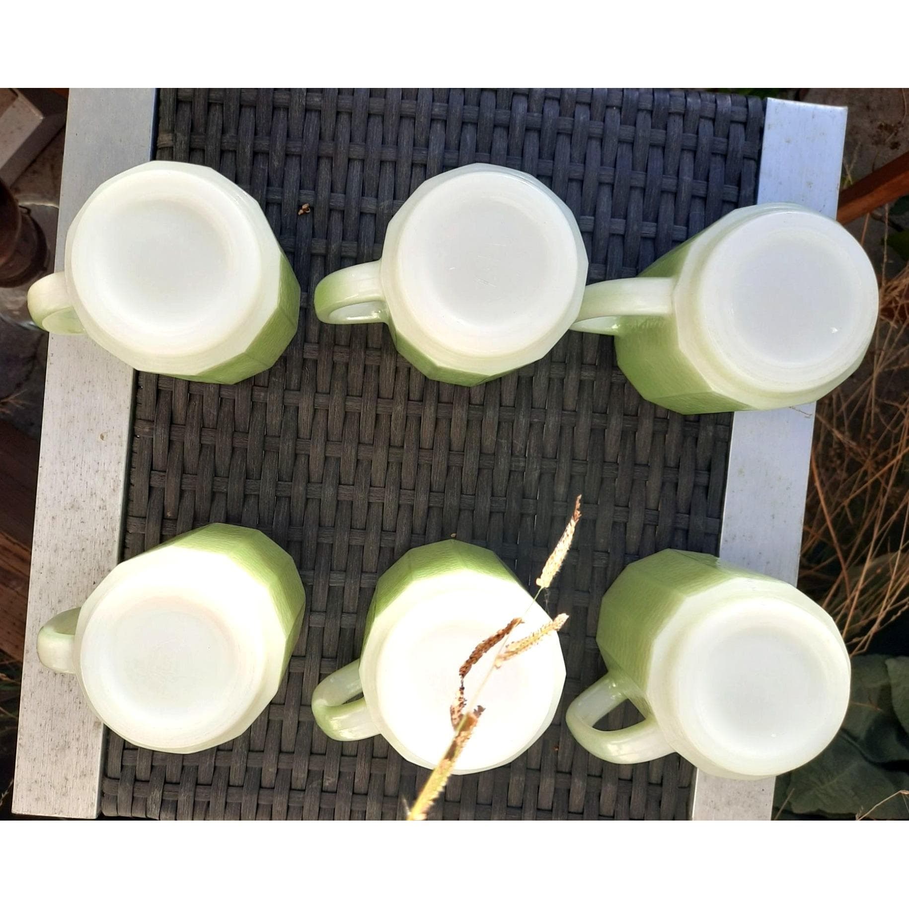 Vintage Vintage Federal Glass Iridescent Green Milk Glass Mugs D Handle 6 PC set - image 5