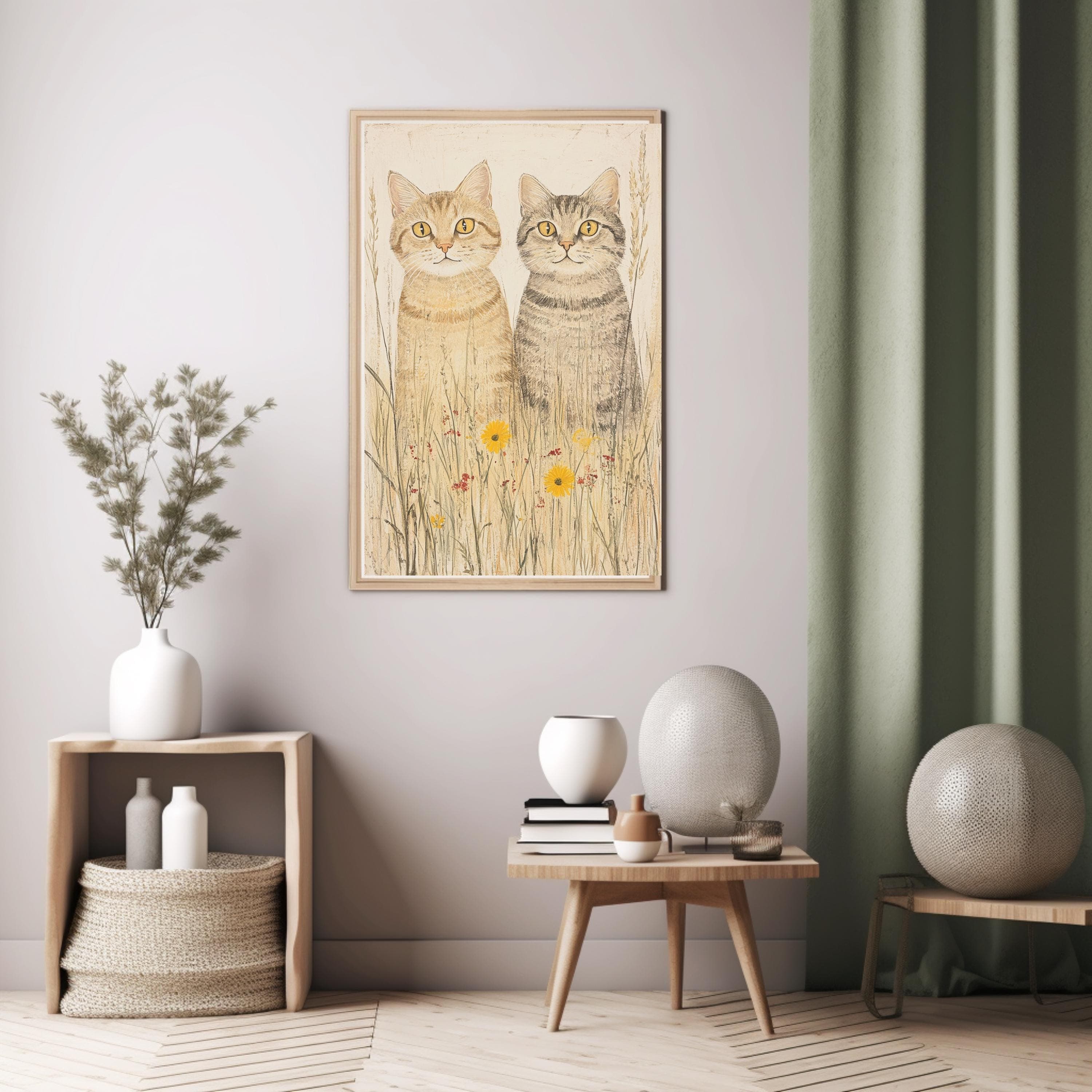 Coastal Tabby Cat Art Print: Whimsical Seaside Wildflowers Watercolor - image 4