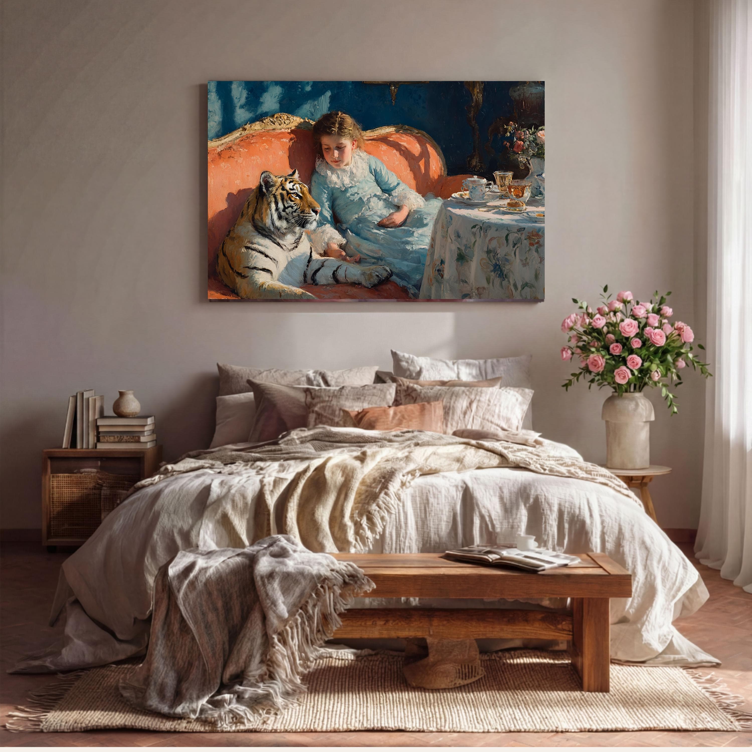 Girl and Tiger Painting Matte Canvas