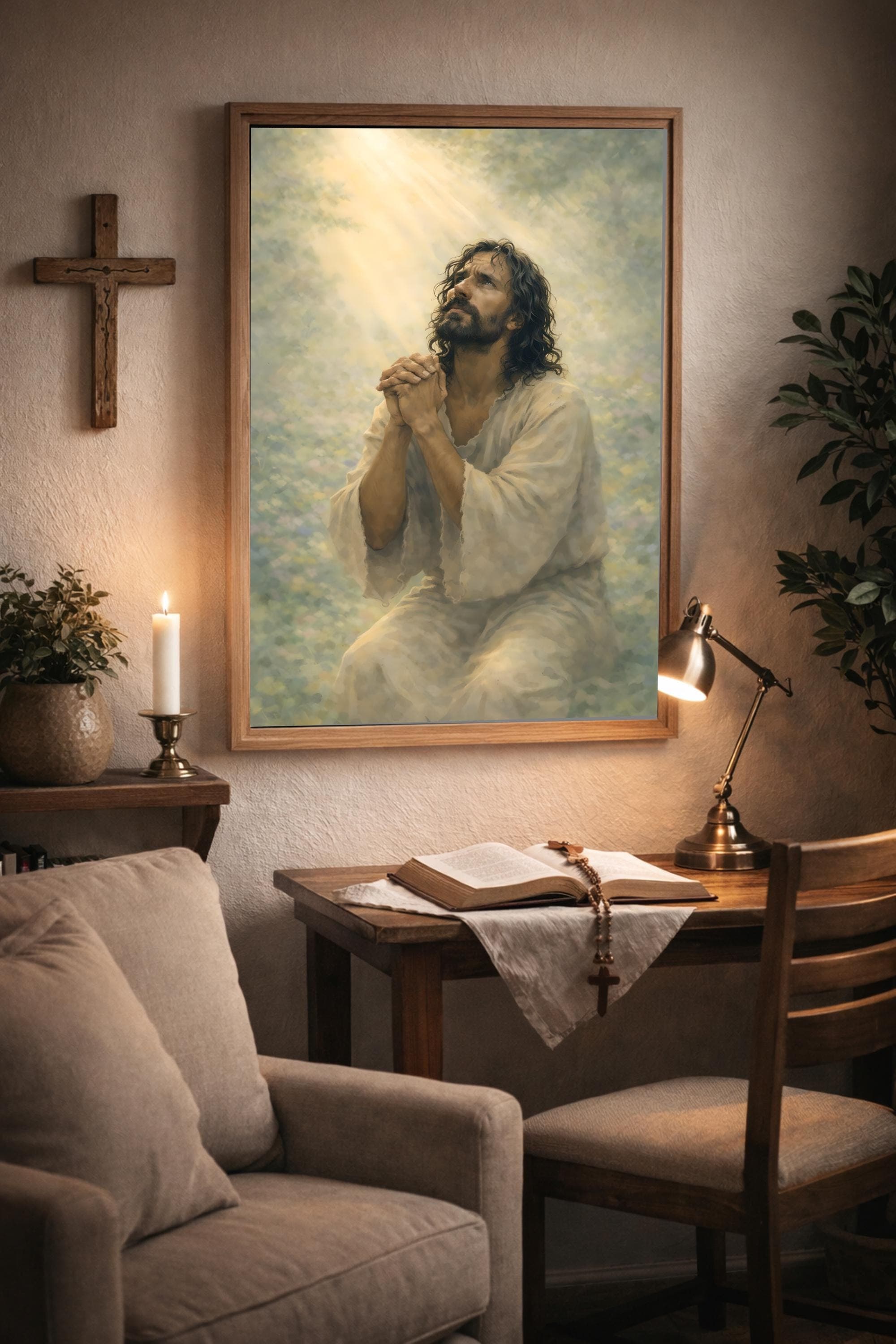 Jesus Praying Gethsemane Fine Art Poster, Christian Wall Art, Faith Print