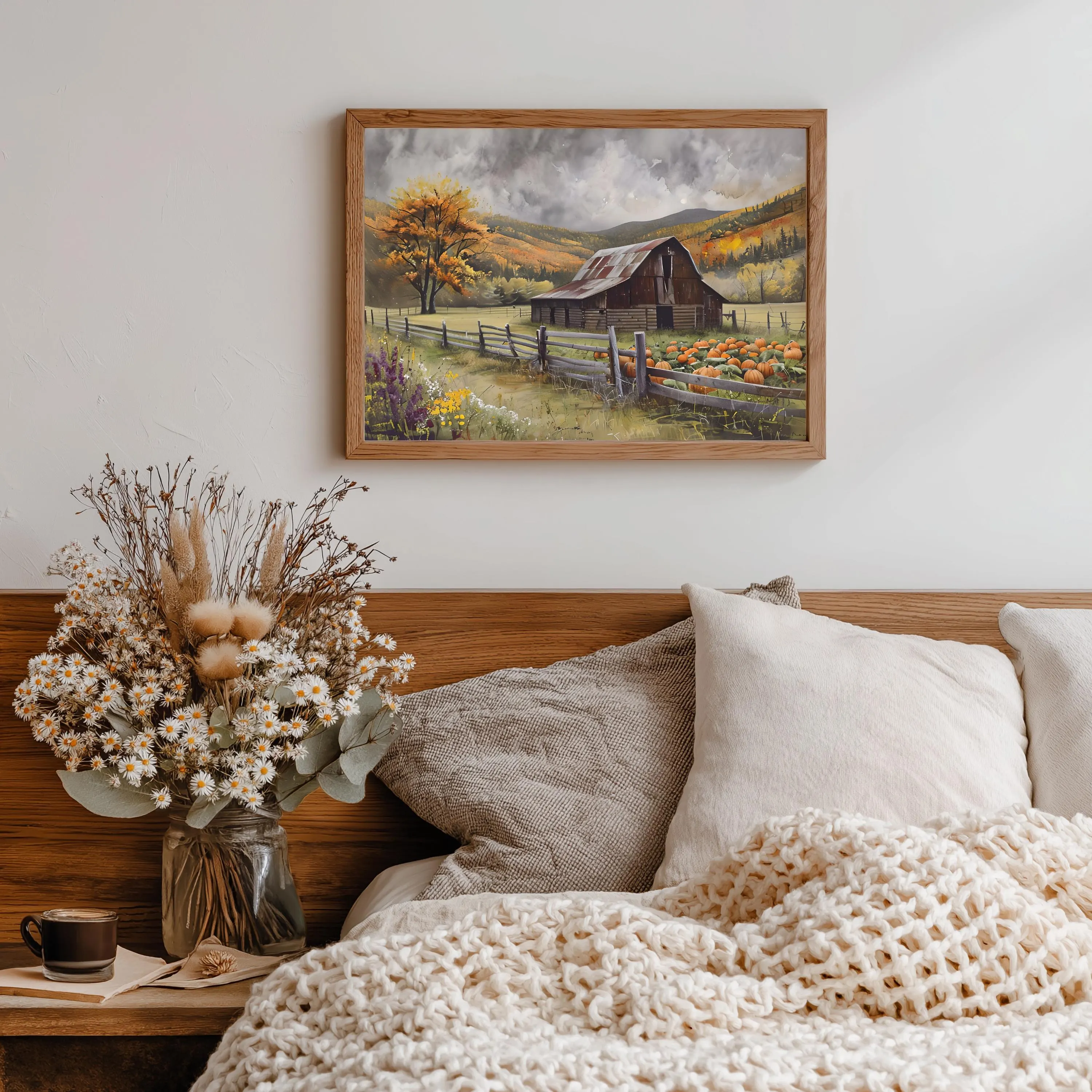 Rustic Farmhouse Autumn Landscape Art Print: Vintage Fall Decor - image 5