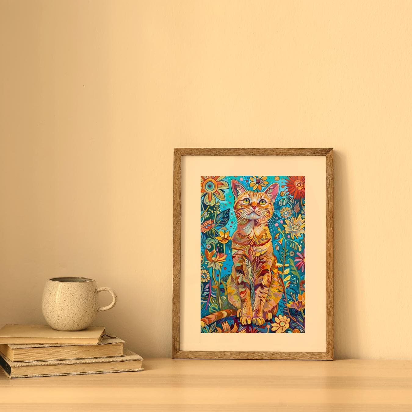 Van Gogh Cat Art Print: 1970s Psychedelic Feline Floral Boho Wall Decor - image 2