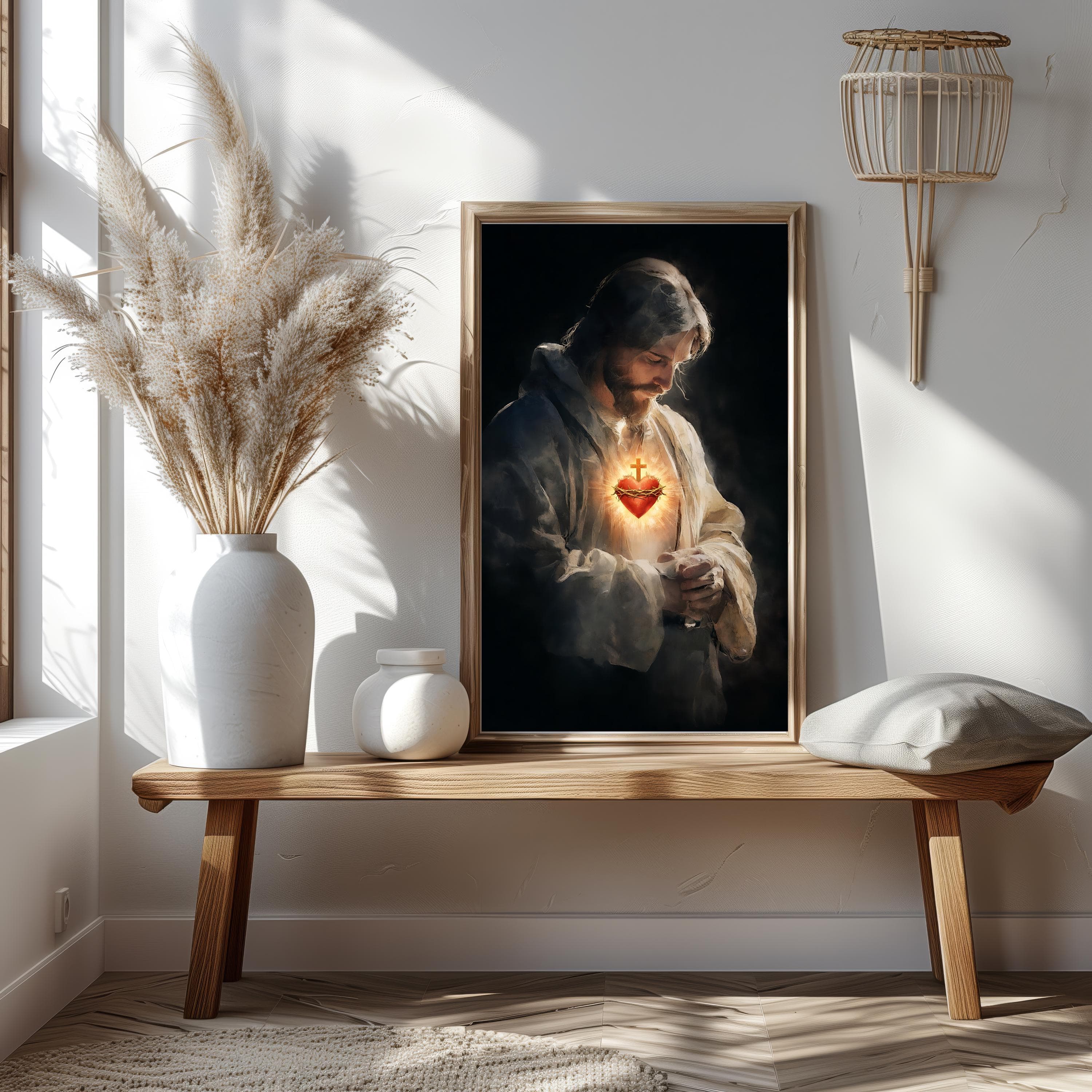 Sacred Heart Print, Contemporary Catholic Art, Faith Home Decor - image 5