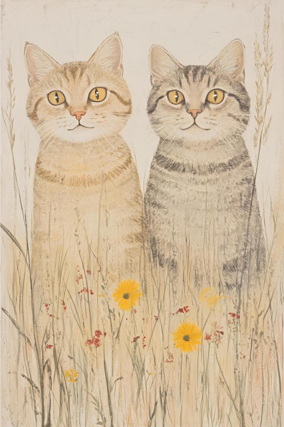 Coastal Tabby Cat Art Print: Whimsical Seaside Wildflowers Watercolor - image 3