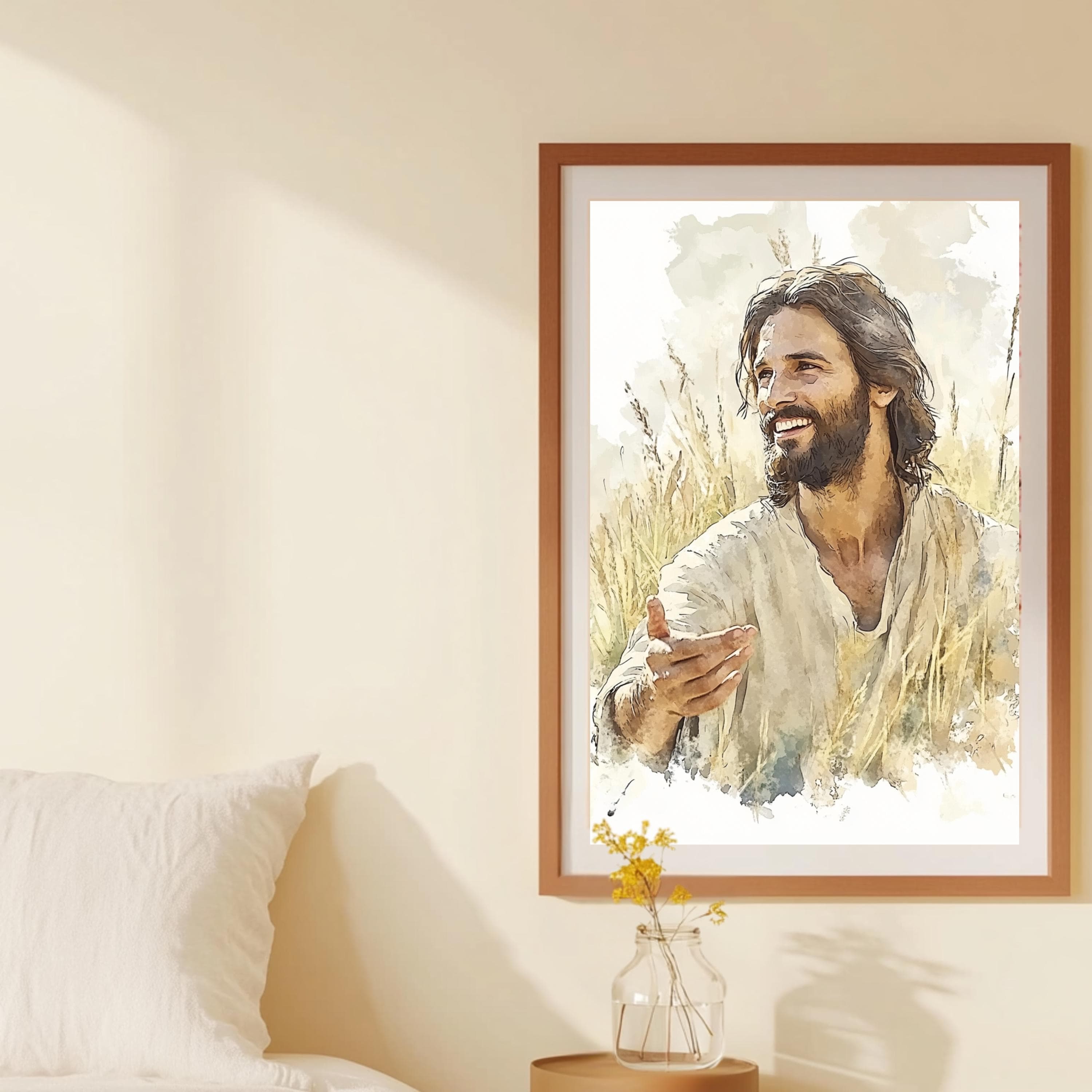 Watercolor Jesus Laughing Portrait: Christian Wall Art Print - image 4