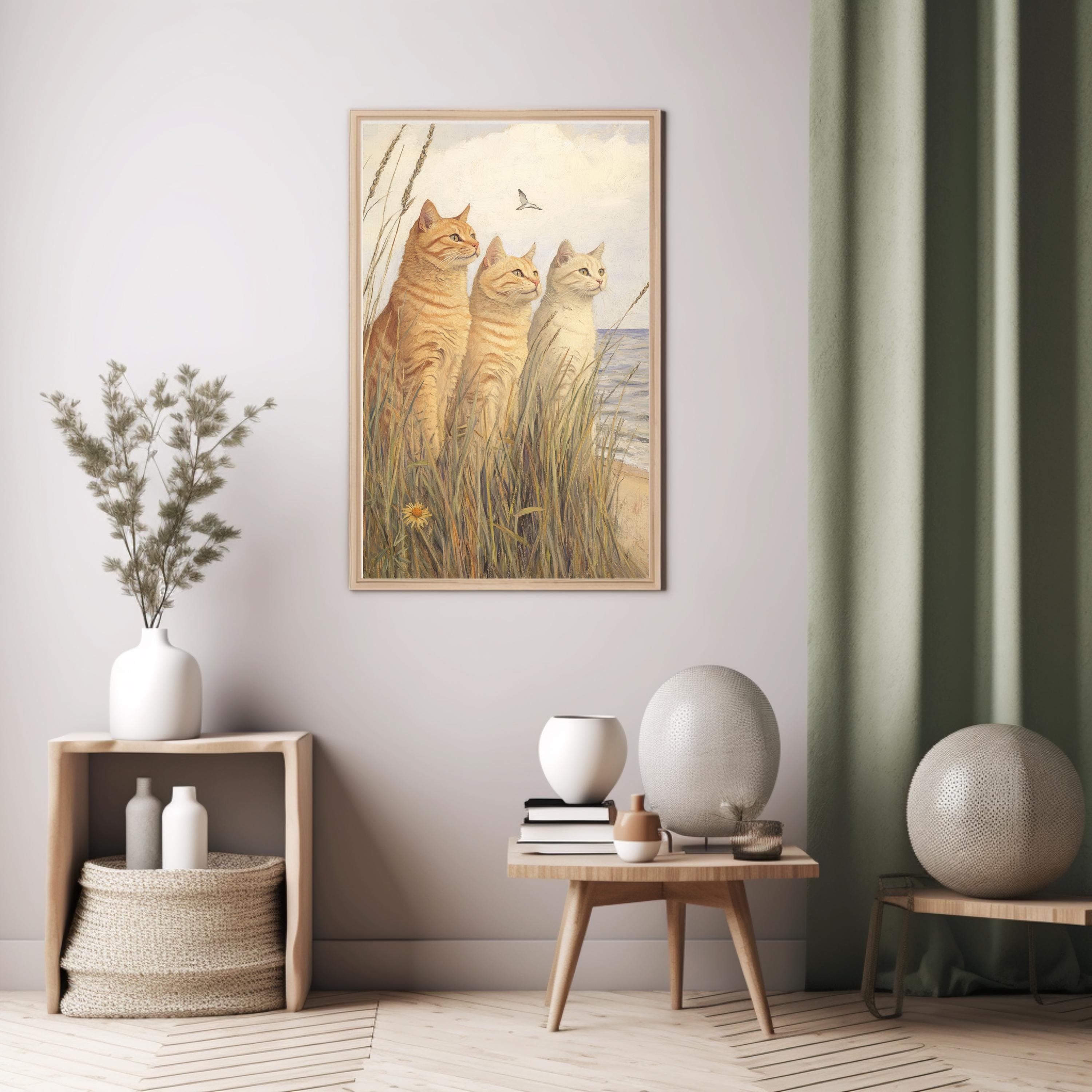 Coastal Ginger Cat Art Print: Beach Trio Watercolor - image 5