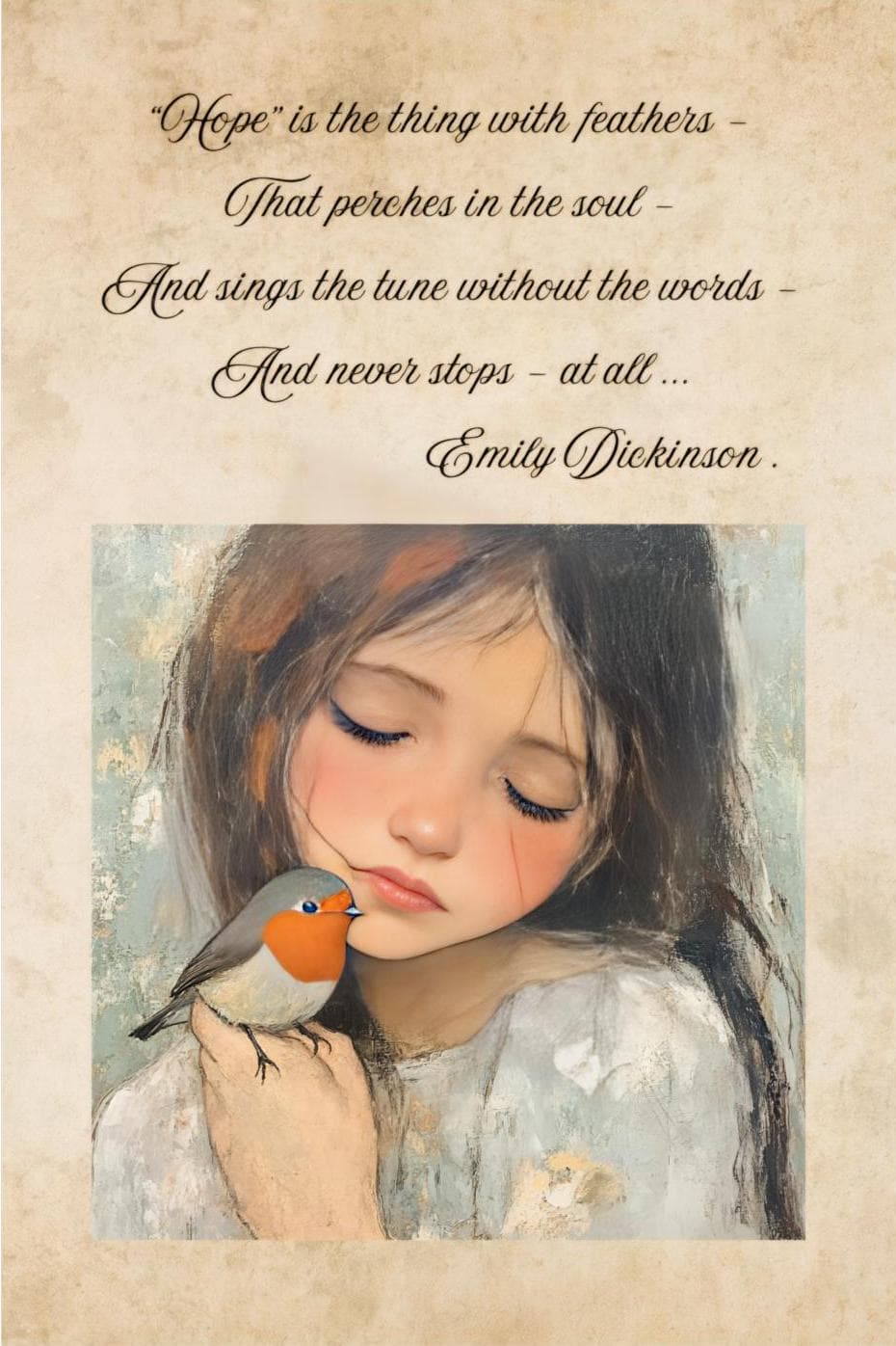 Emily Dickinson Poem Art Print: Watercolor Girl and Robin - image 3