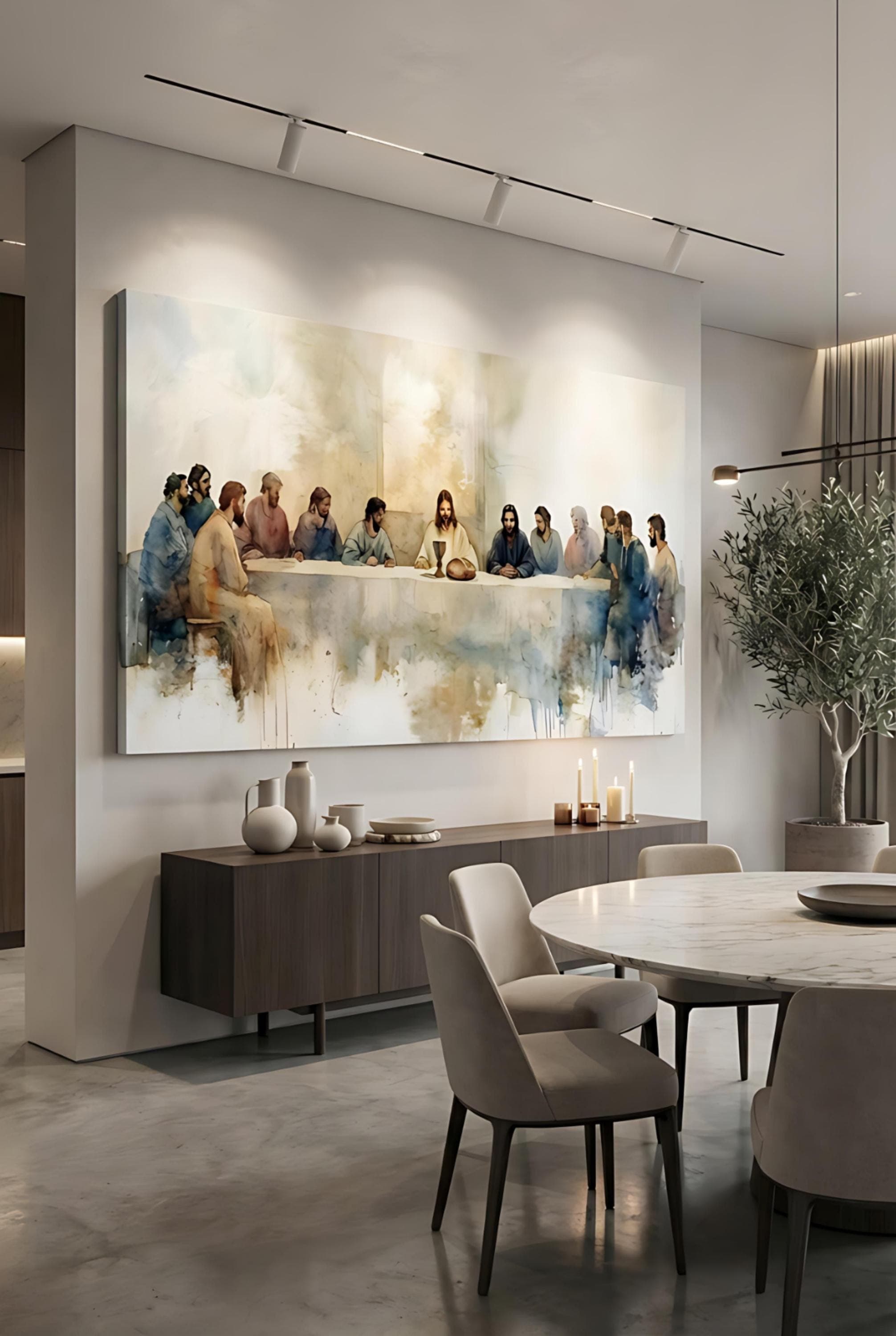 Last Supper watercolor | Eucharistic Christian Wall Art | Catholic Faith Print