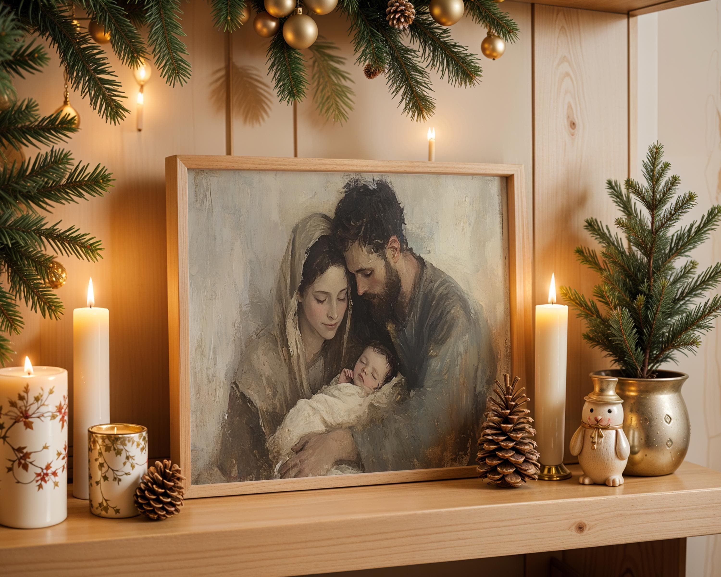 Holy Family Painting: Impressionist Nativity Scene Art Print
