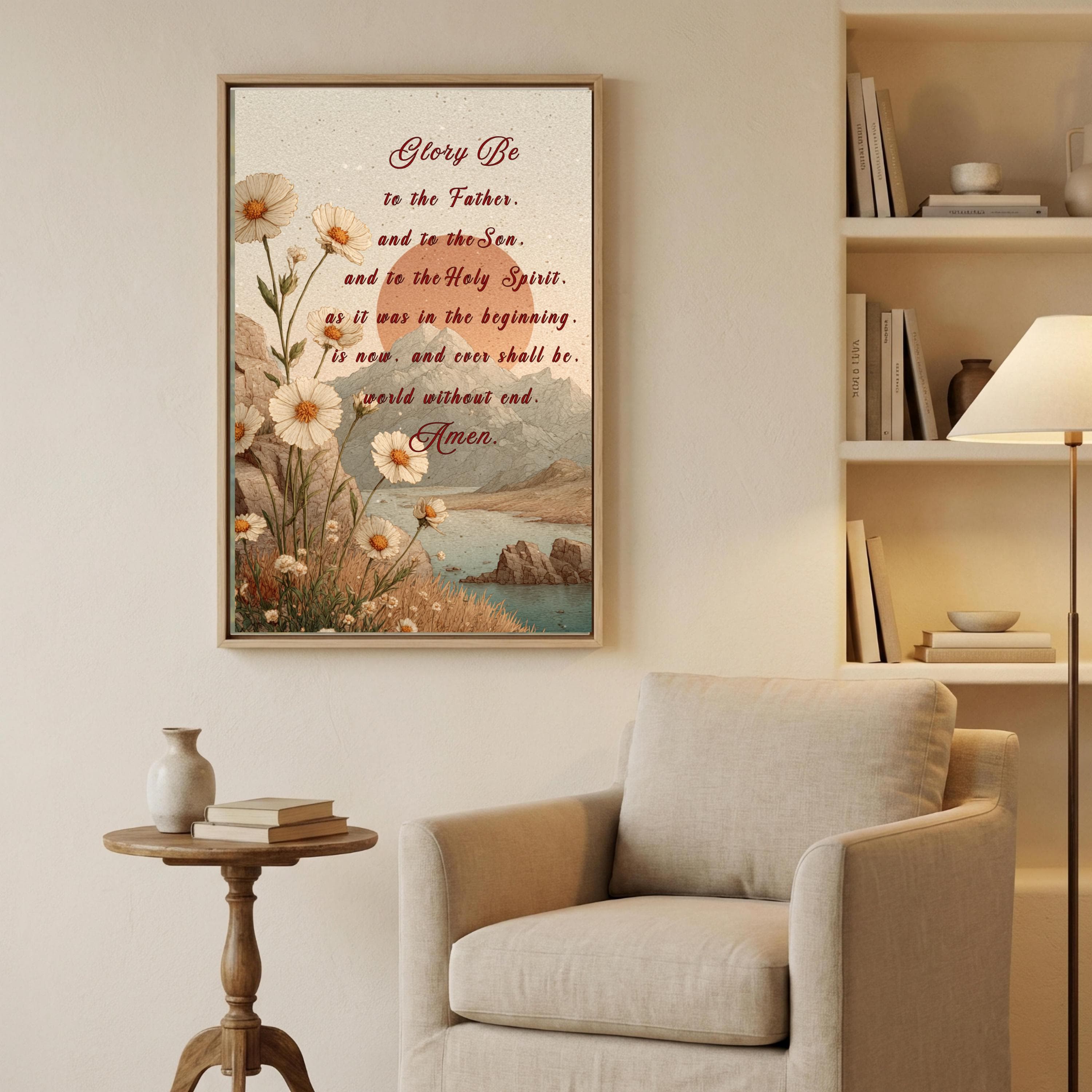 Glory Be Prayer Wall Art, Catholic Sunrise Landscape, Scripture Print, Neutral Faith Decor - image 4