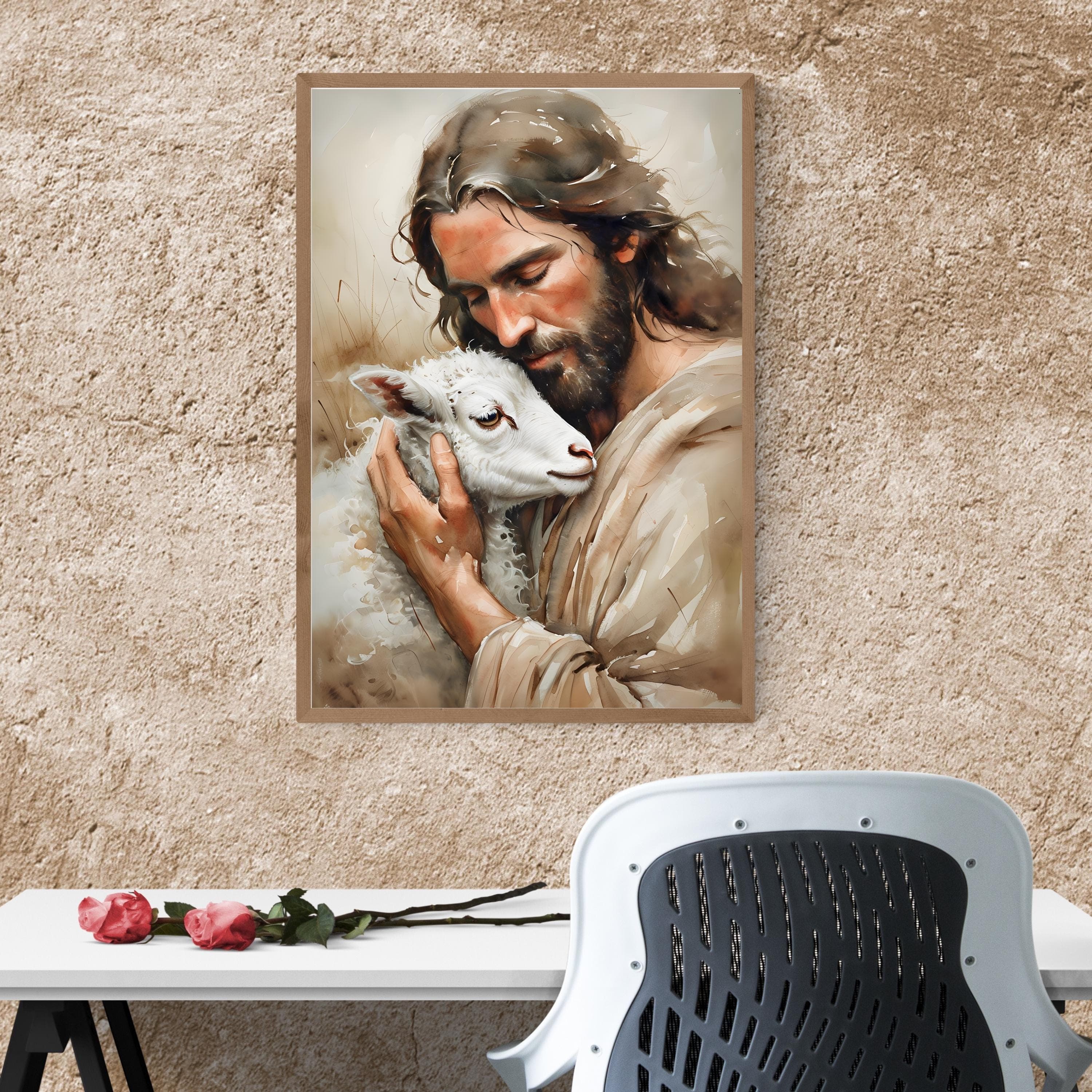 Good Shepherd Watercolor Print: Jesus and Lamb, Christian Easter Decor - image 3