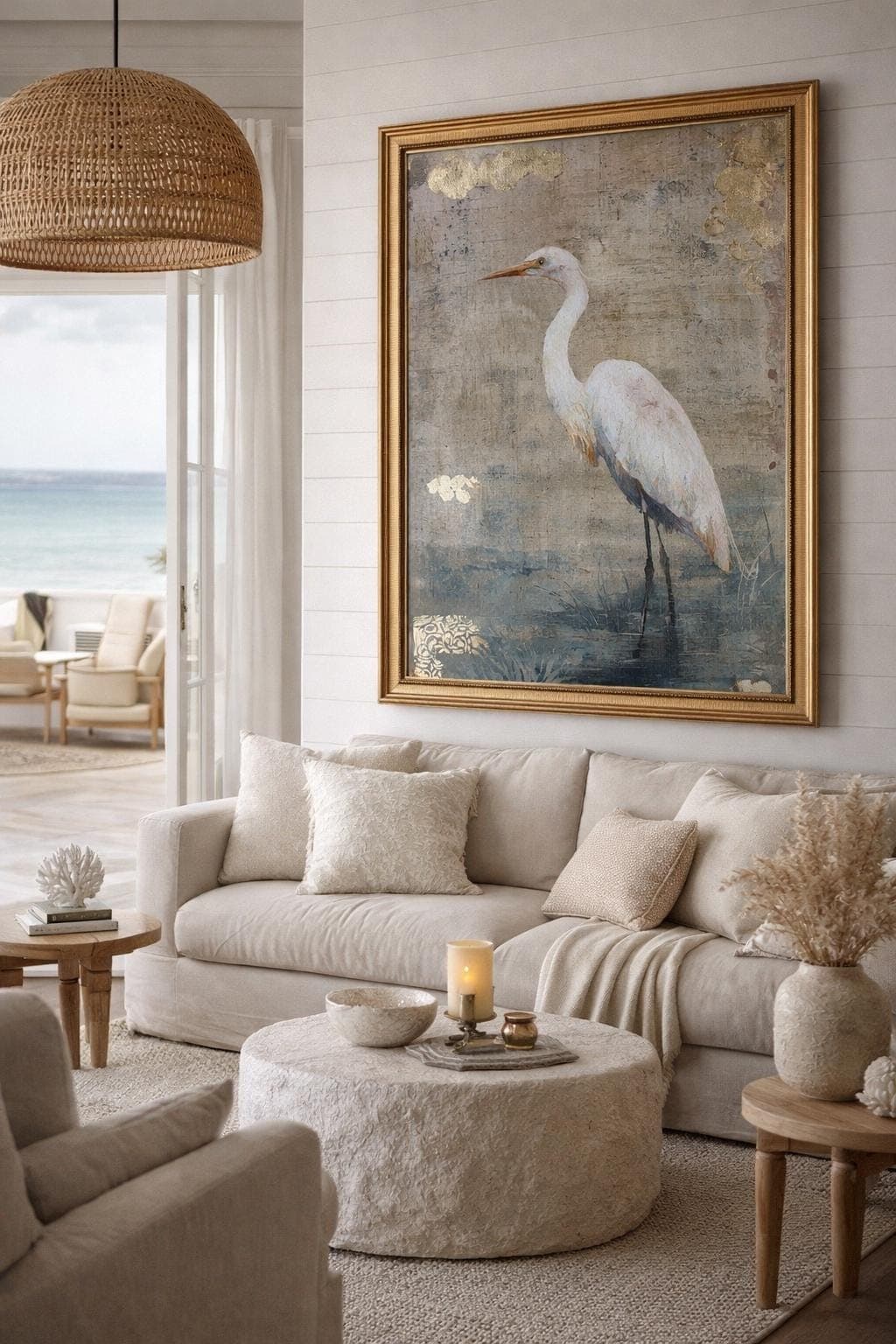 Wabi Sabi Egret Wall Art | Still Waters Collection | Coastal Bird Art | Quiet Luxury Decor