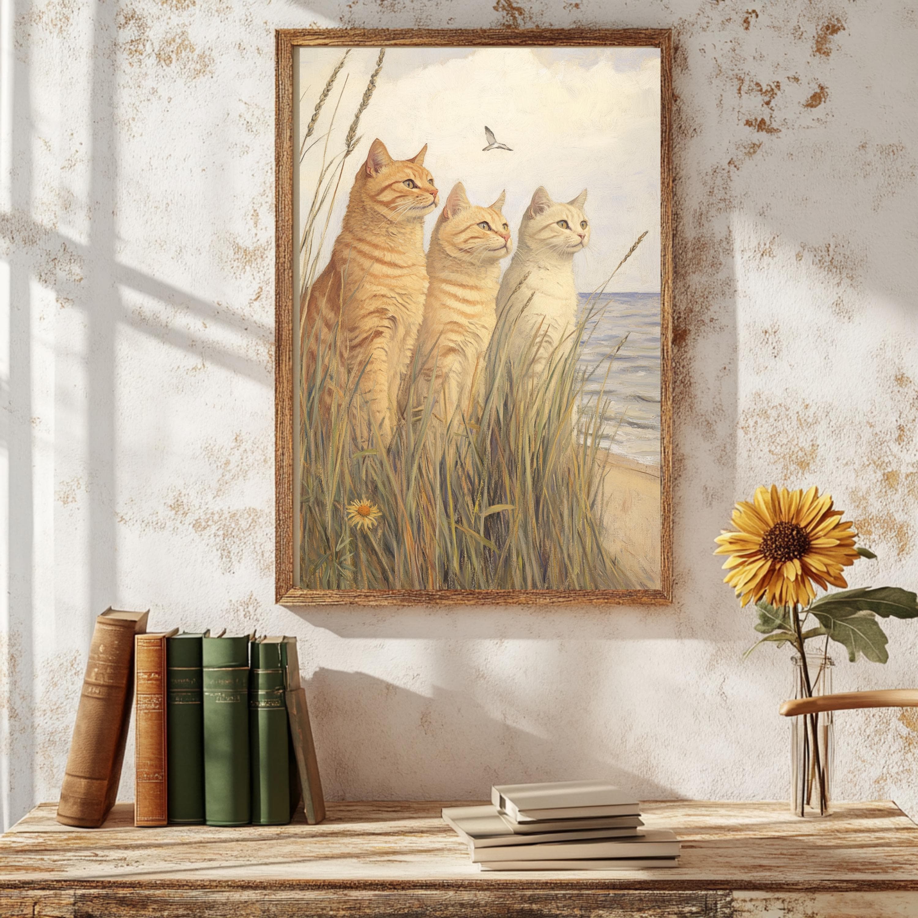 Coastal Ginger Cat Art Print: Beach Trio Watercolor - image 3