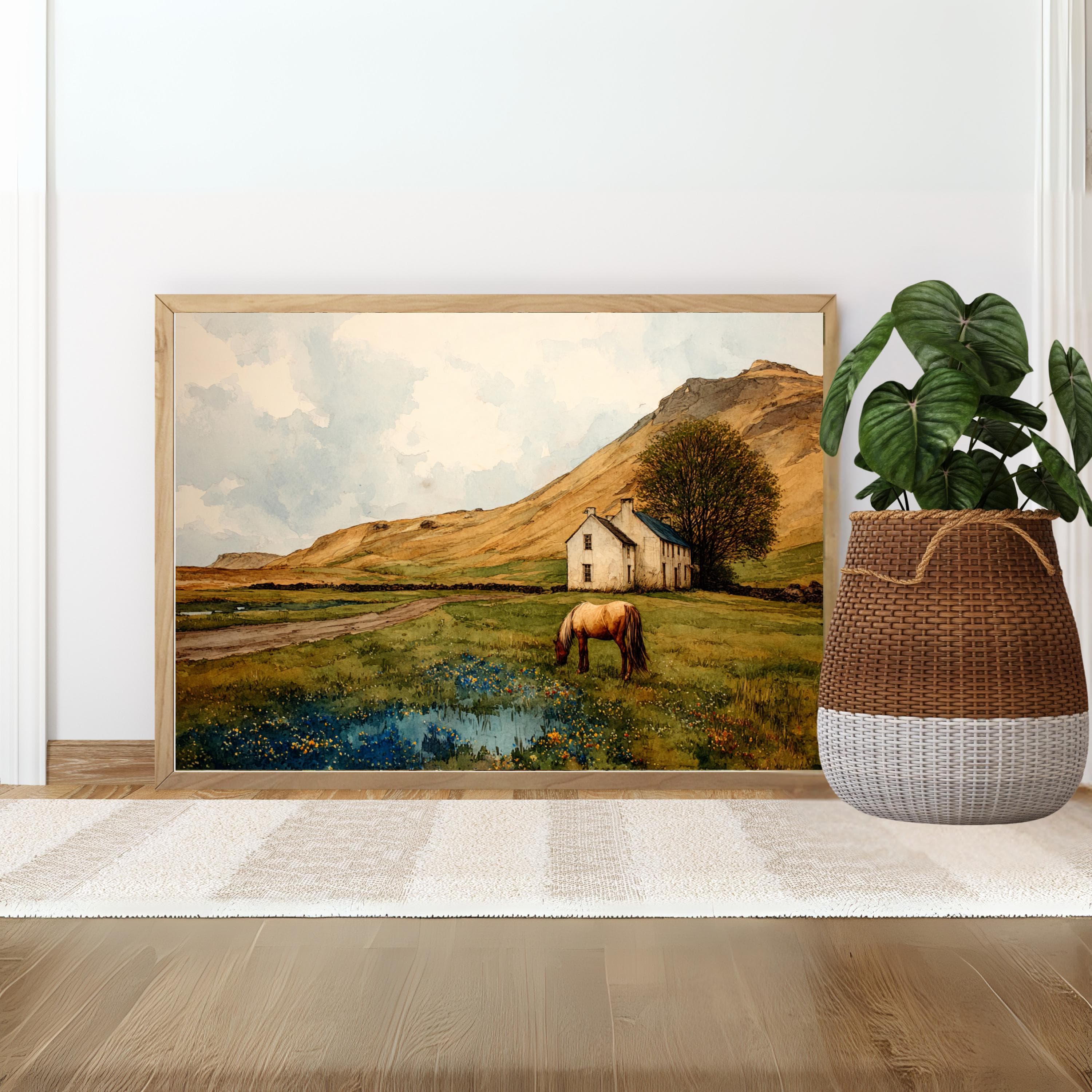 Horse Watercolor Landscape Print – Wildflowers & Farmhouse Wall Art, Western Country Poster, Large Rustic Decor - image 4