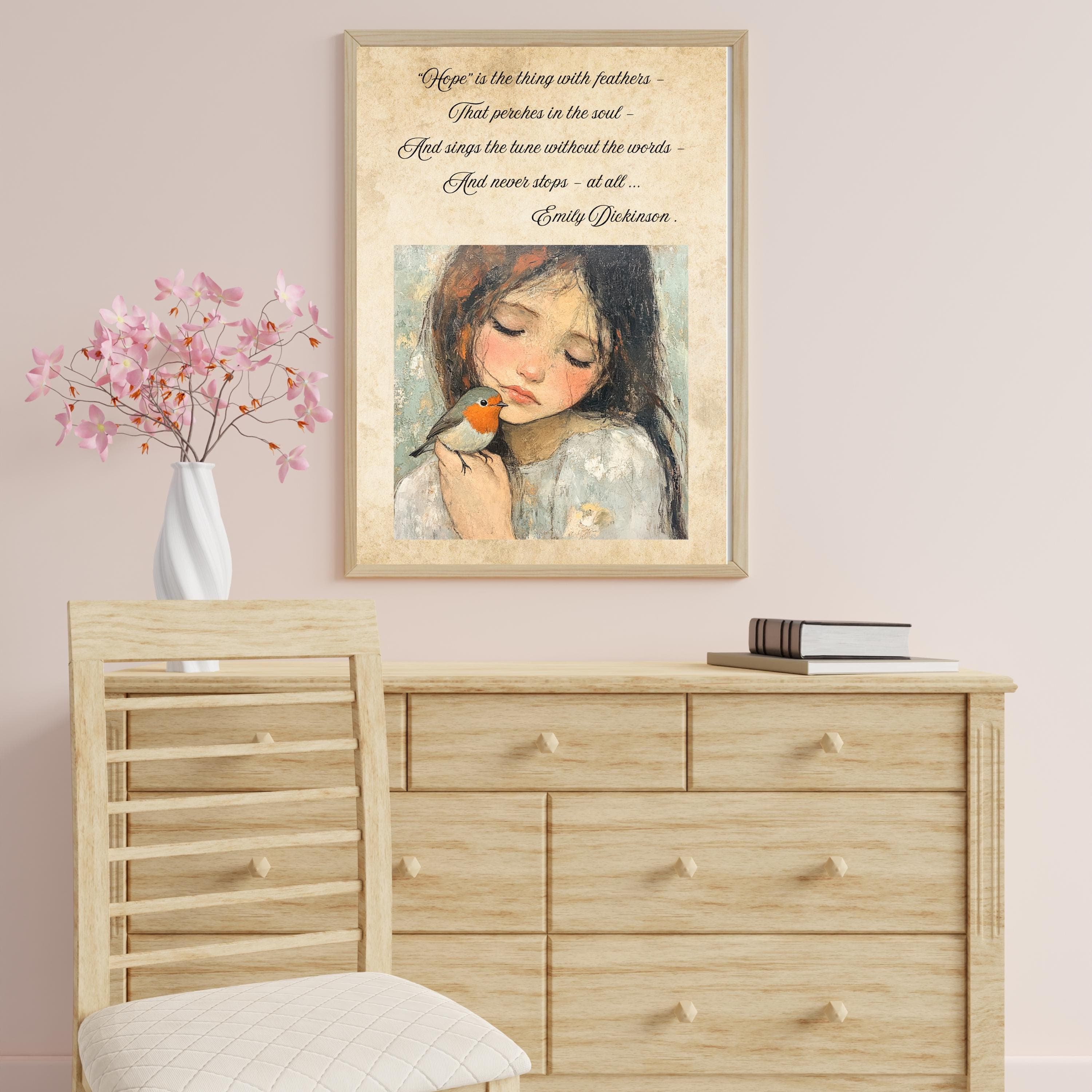 Emily Dickinson Poem Art Print: Watercolor Girl and Robin - image 4