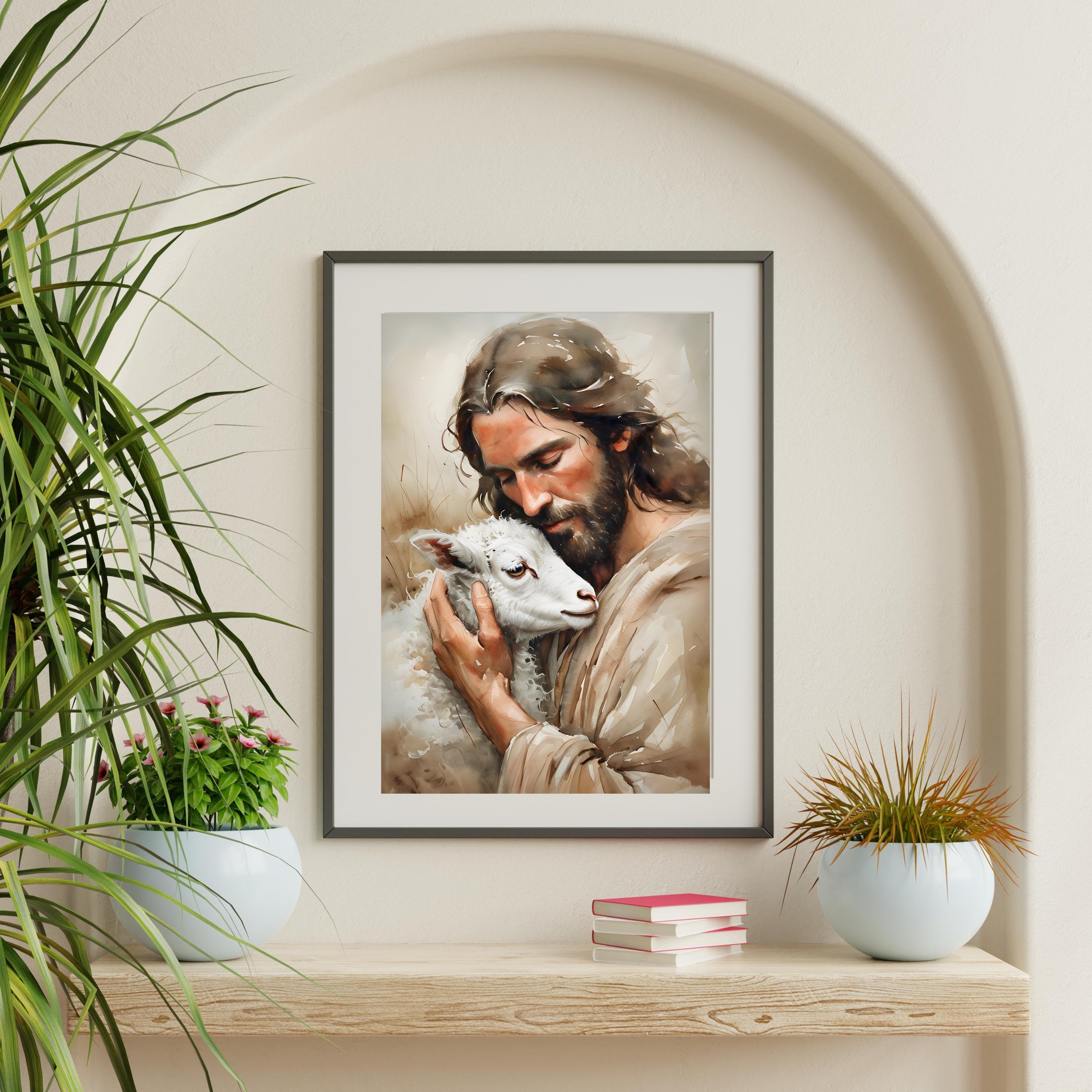 Good Shepherd Watercolor Print: Jesus and Lamb, Christian Easter Decor - image 5