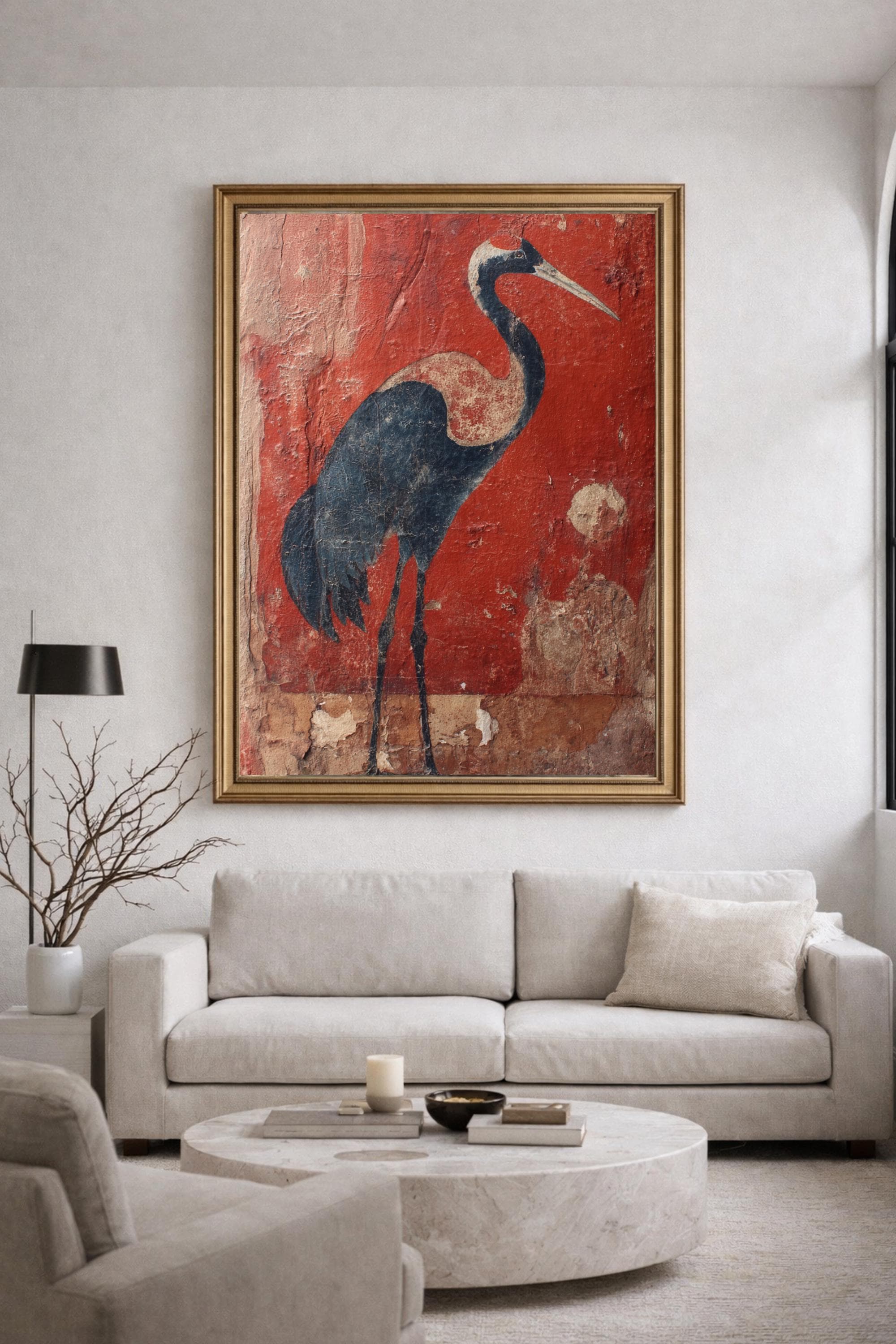 Wabi Sabi Crane Wall Art | Still Waters Collection | Textured Bird Art | Minimalist Decor