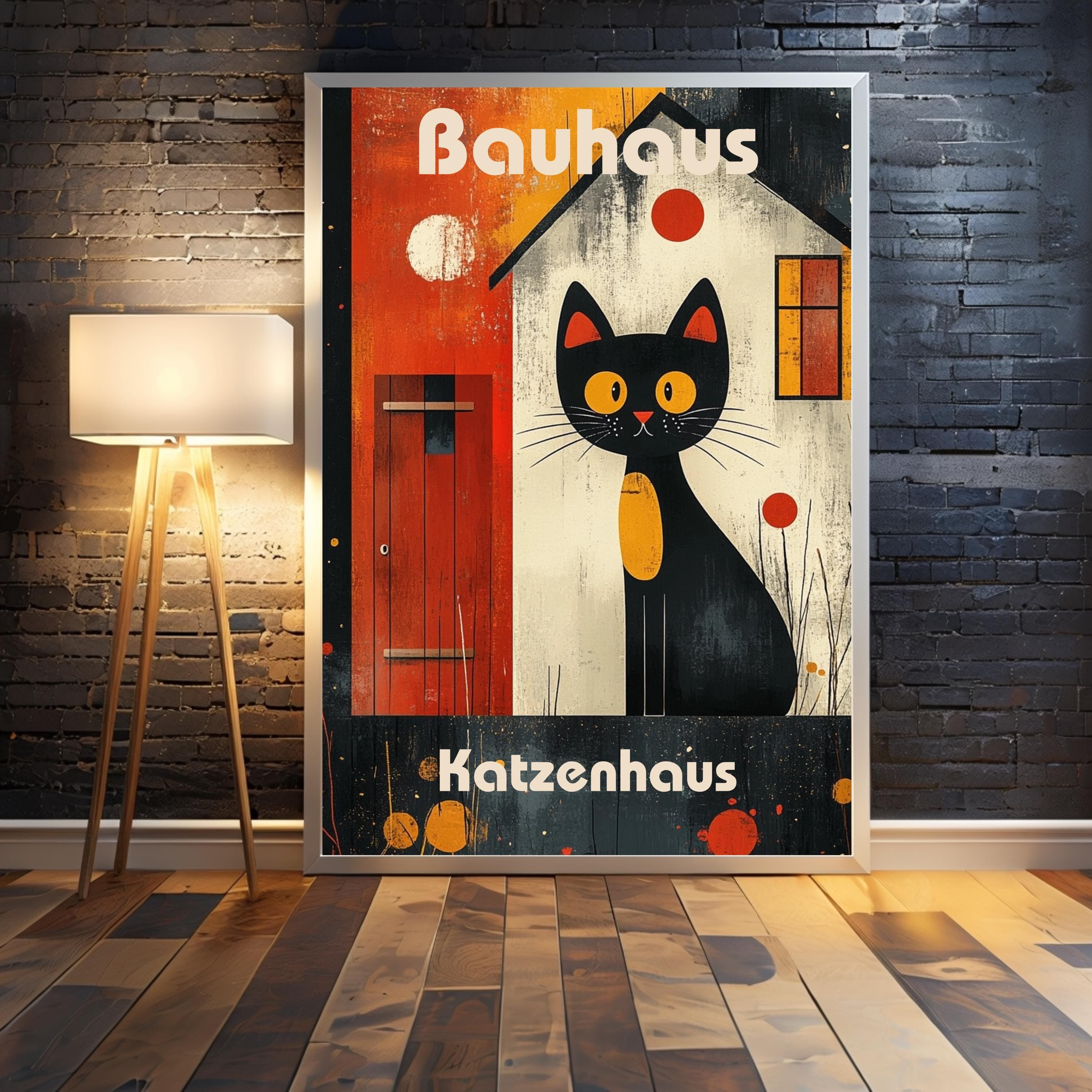 Bauhaus Cat Art Print: Geometric Katzenhaus Poster