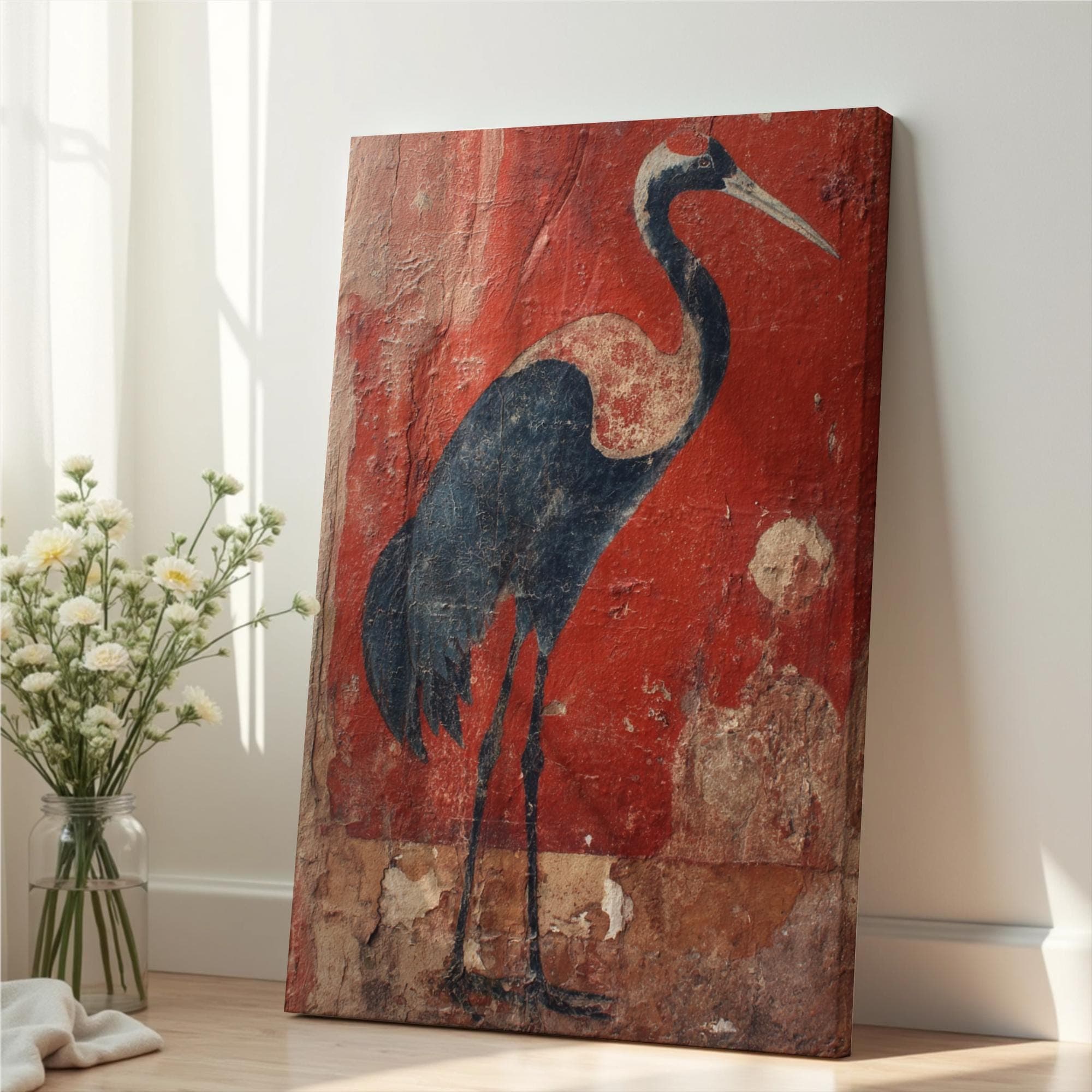 Wabi Sabi Crane Wall Art | Still Waters Collection | Textured Bird Art | Minimalist Decor - image 5