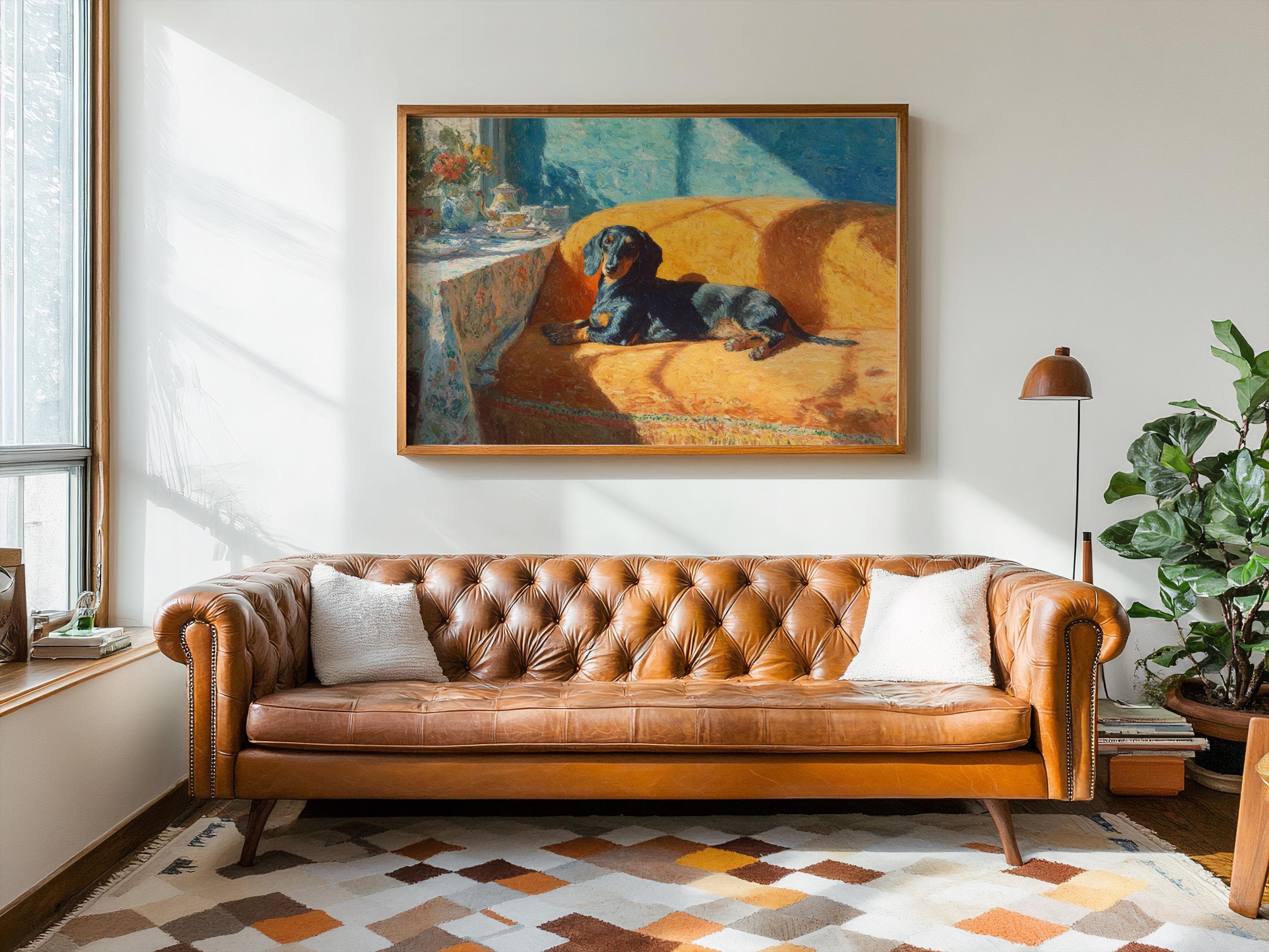 Dachshund Art Print | Sunny Morning, Orange Sofa, Canine Home Decor, Canine Companion Poster - image 4