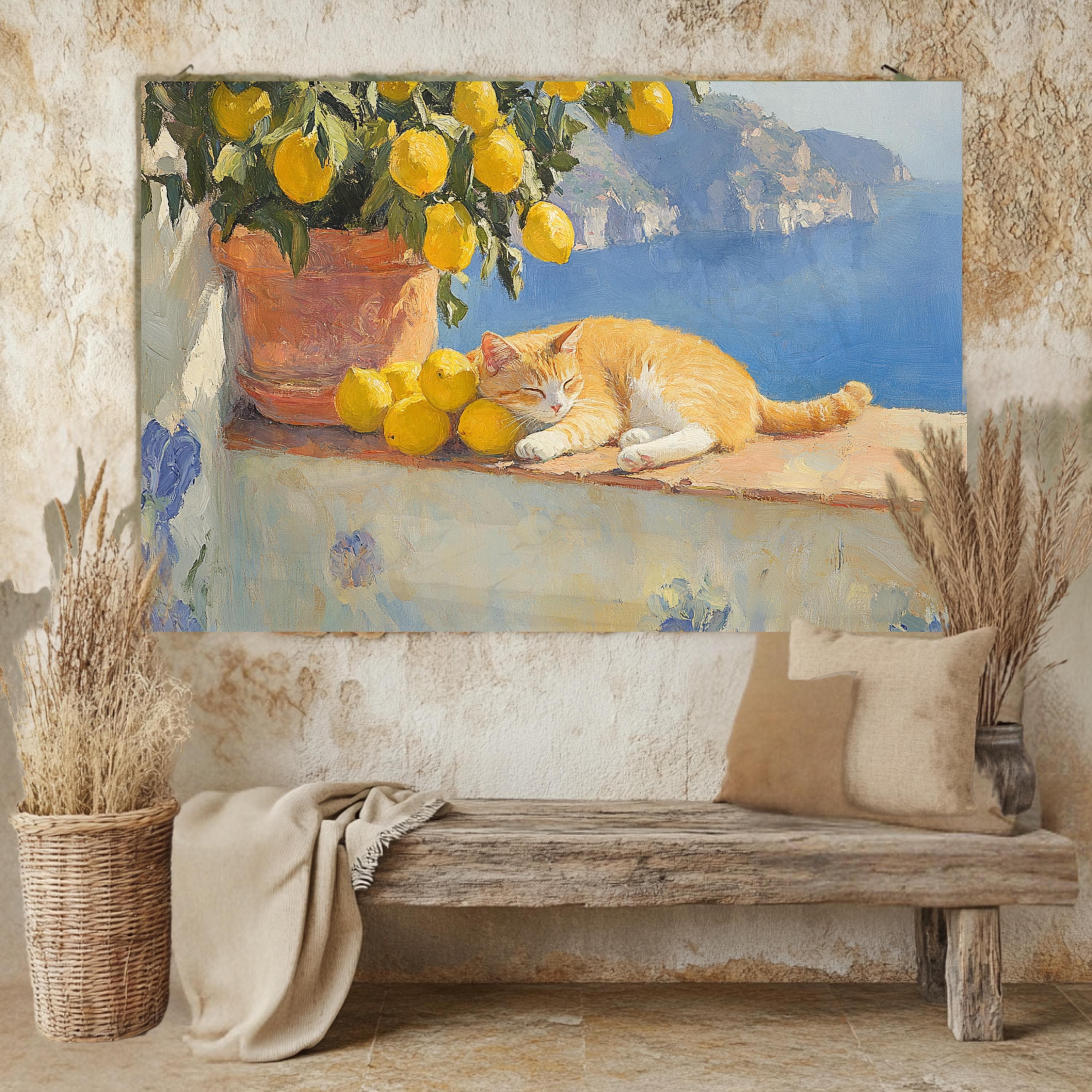 Ginger Cat & Lemons Art Print: Mediterranean Amalfi Coast Decor - image 3