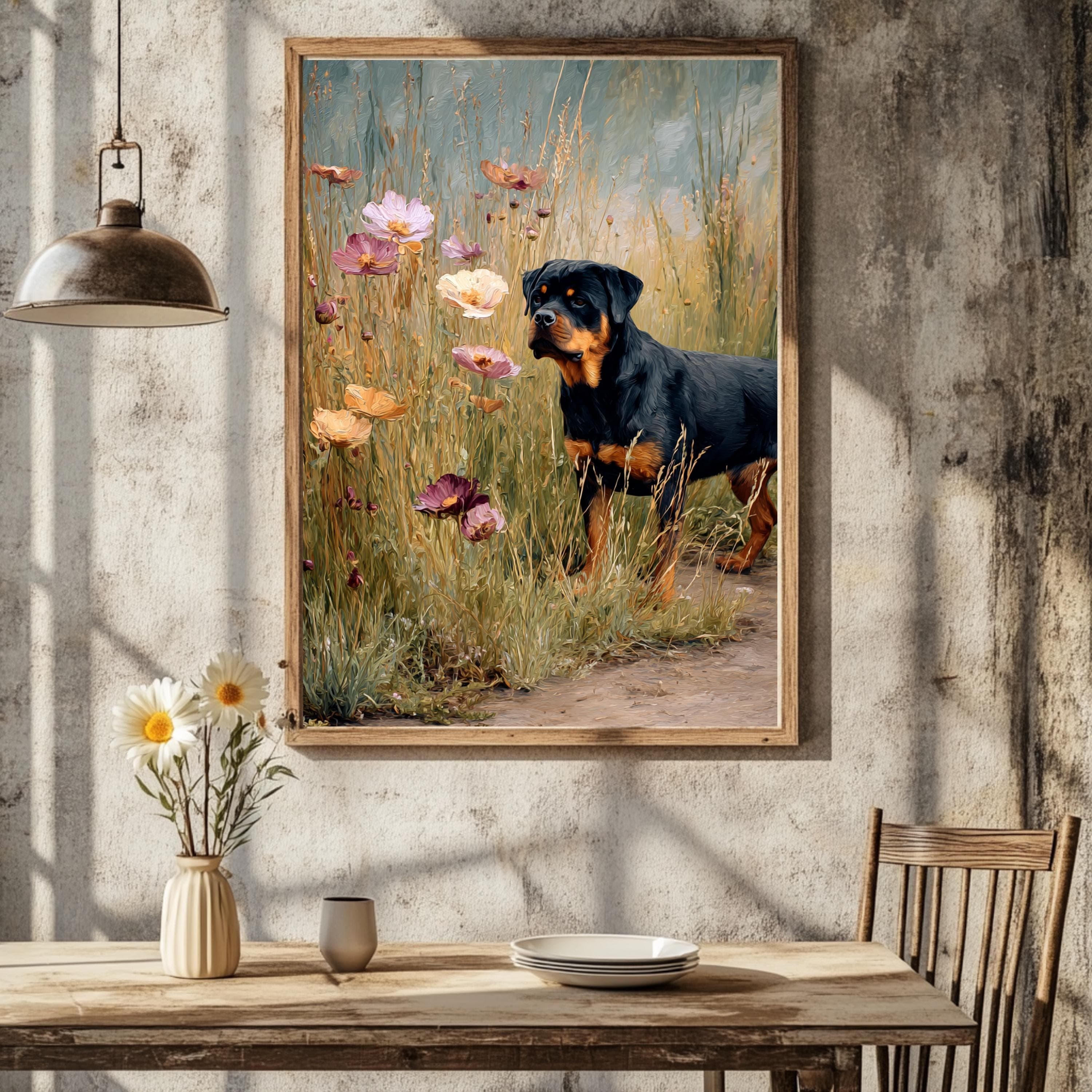 Rottweiler Wall Art Print | Canine Companions Collection | Impasto Dog Portrait | Rustic Rottweiler Lover Gift