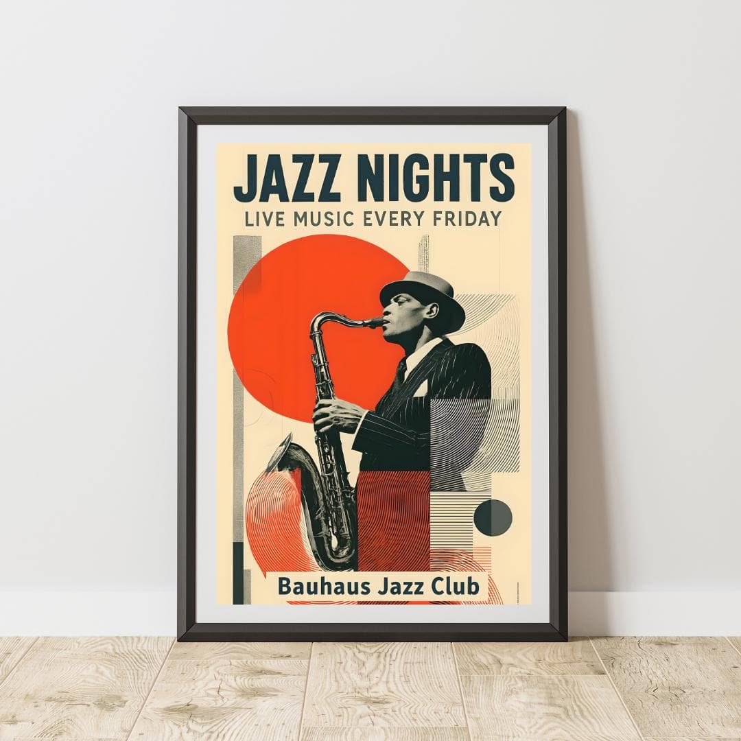 Bauhaus Jazz Saxophonist Poster: Modern Music Room Wall Art